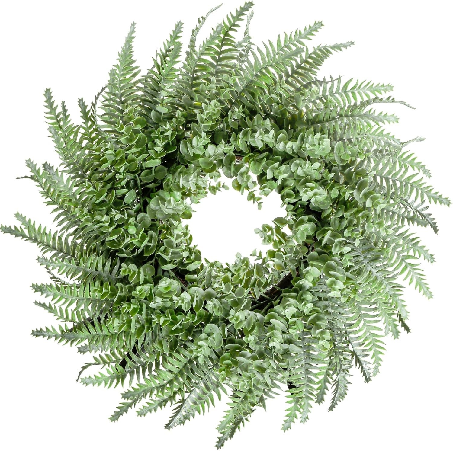 26” Eucalyptus and Boston Ferns Wreath for Front Door – Artificial Eucalyptu…