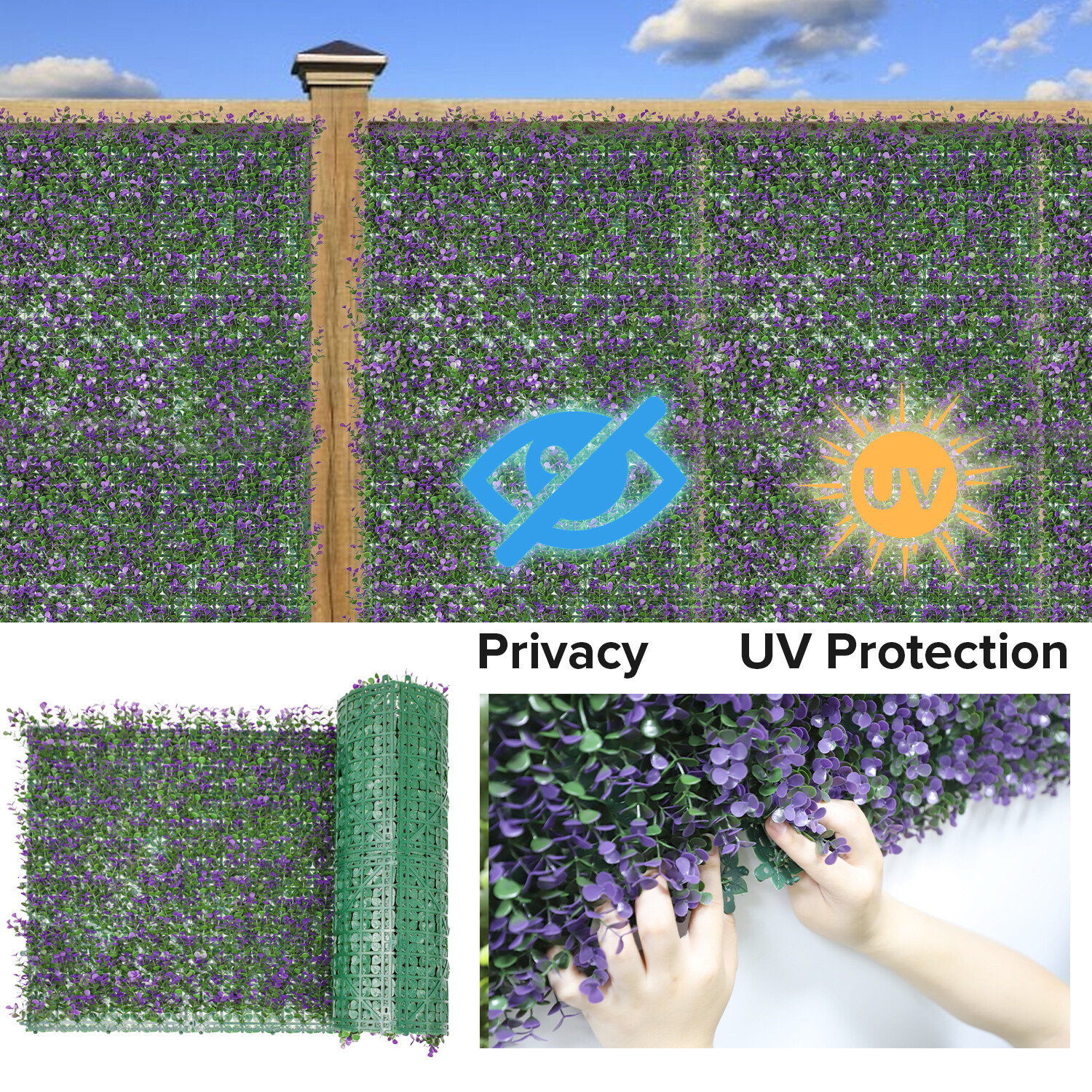 20″Artificial Purple Buxus Leaf With Plastic Back Privacy Fence Home Decor Mats