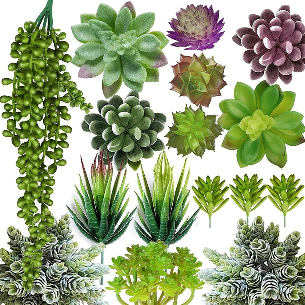 Artificial Succulent Plants – 16 Pcs Set Faux Succulents Unpotted Fake Succul…