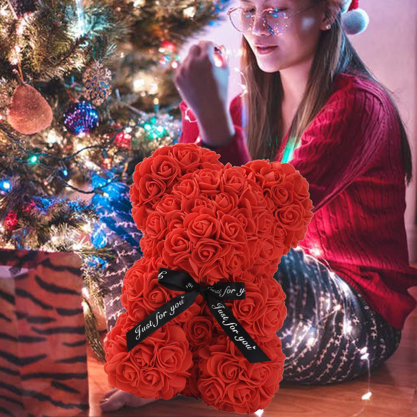 LINKLO Valentines Day Gifts for HerRose Bear Rose Teddy Bear -10 inch Artific…