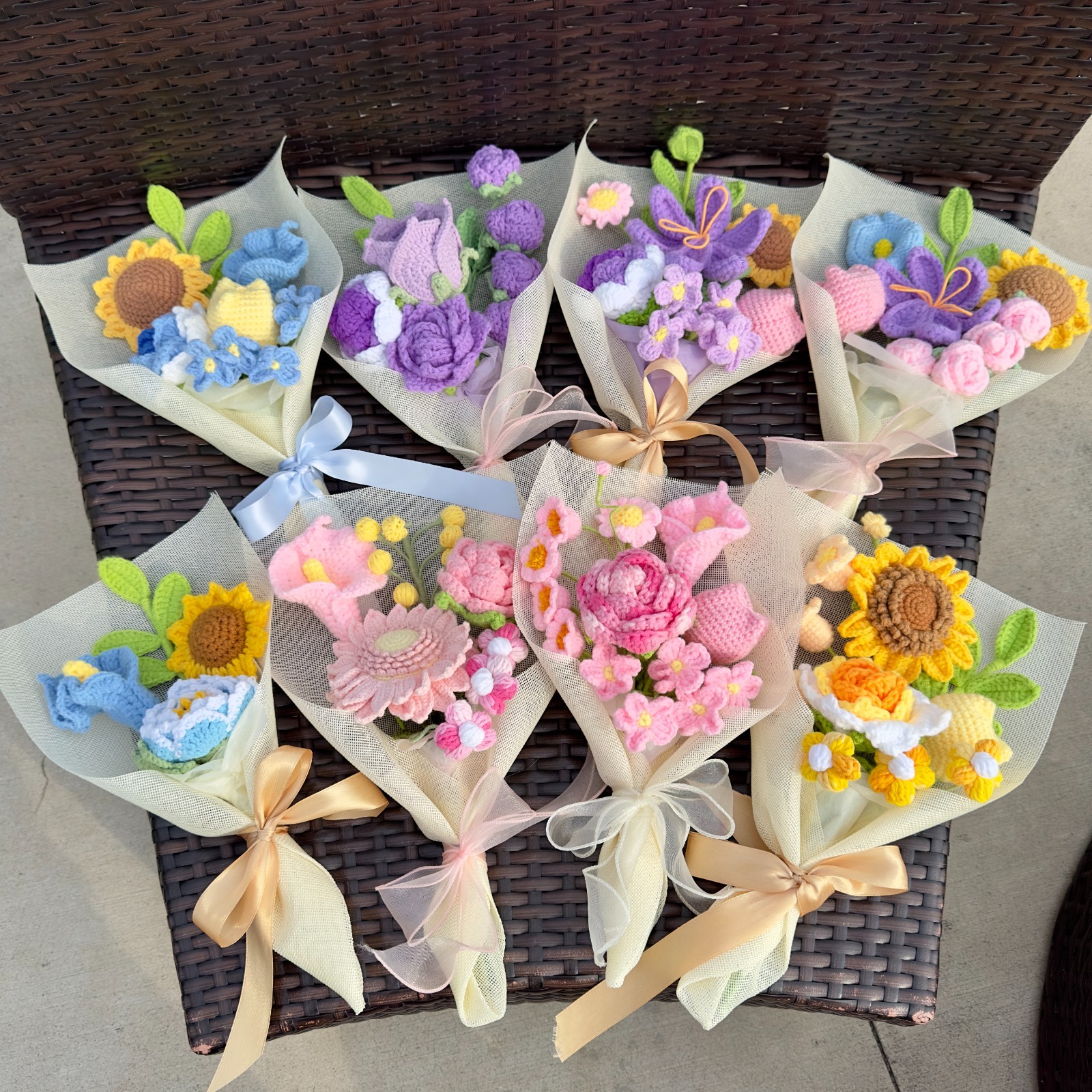 Crochet Flower Bouquet – Handmade Tulip, Rose, Sunflower | Forever Yarn Gift
