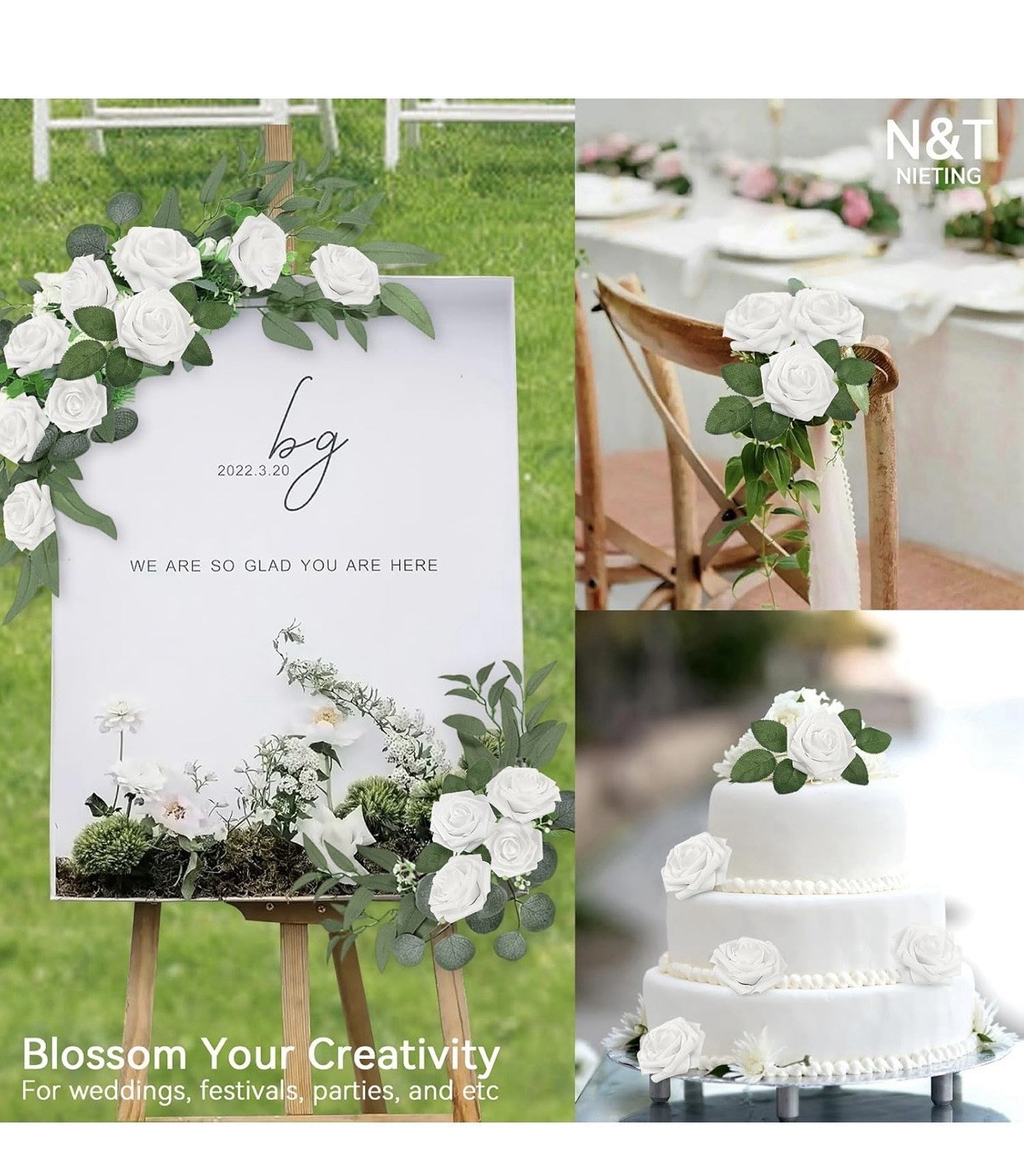 Floroom Artificial Flowers 25pcs Real Looking Ivory Foam Fake Roses with Stems