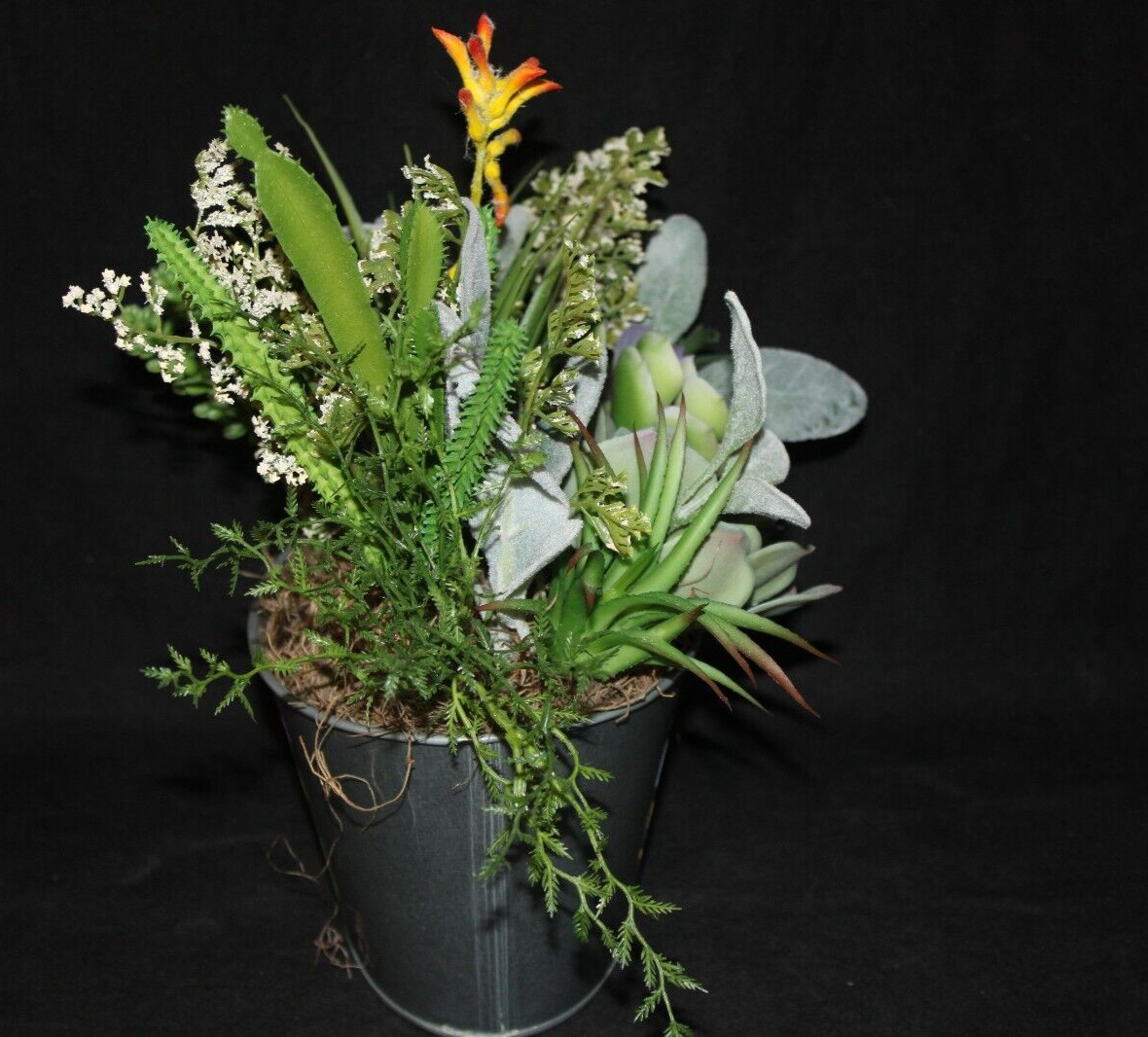 Mixed Artificial Succulent Arrangement in Garden Metal Planter