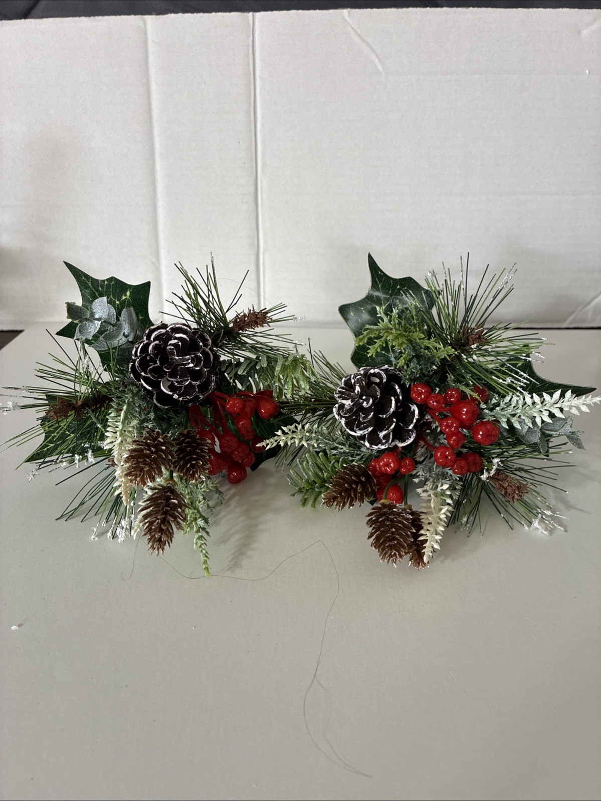 Hobby Lobby Christmas Picks Set Of 2 Red Green White Brown Pine Comes Holly 8”