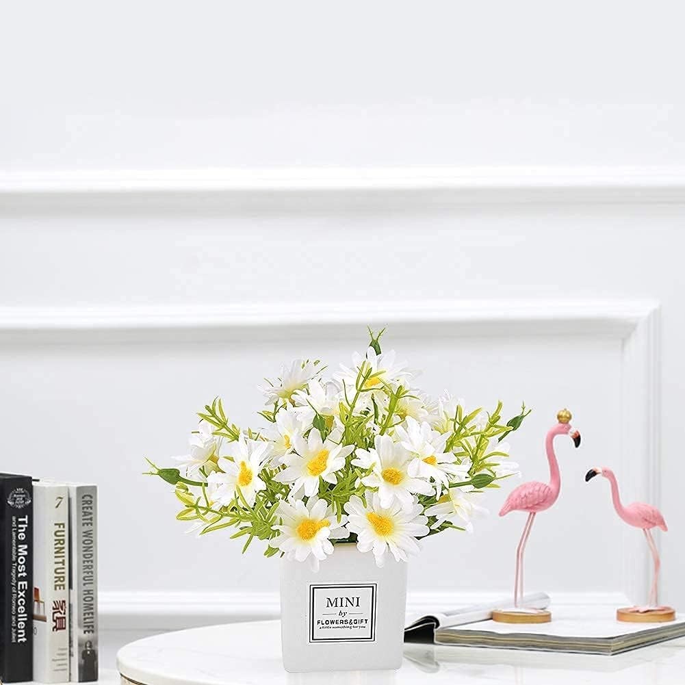 Small Faux White Daisy Flower Arrangement in Ceramic Vase for Stylish Interiors