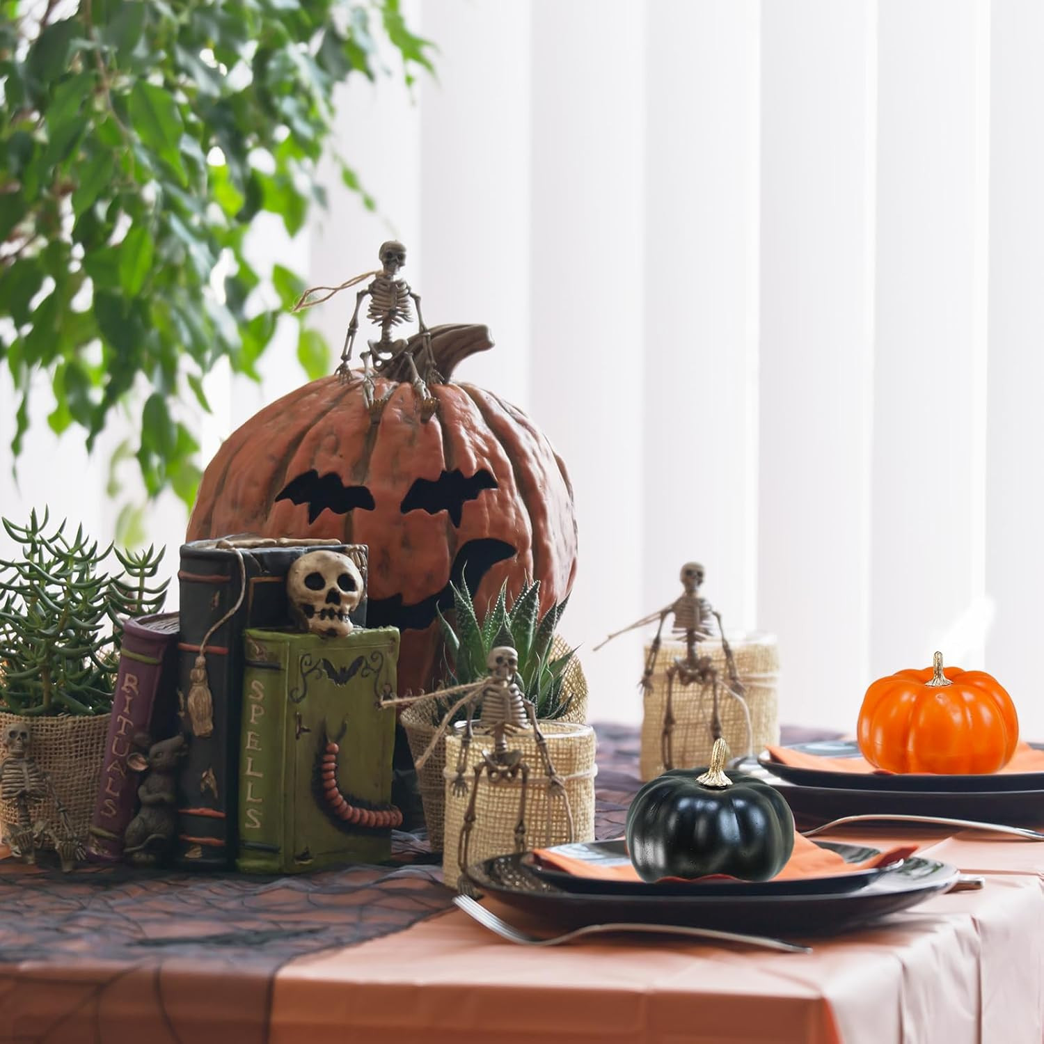 12 Pcs Artificial Orange & Black Pumpkins – Small Decorative Fall Pumpkins for A