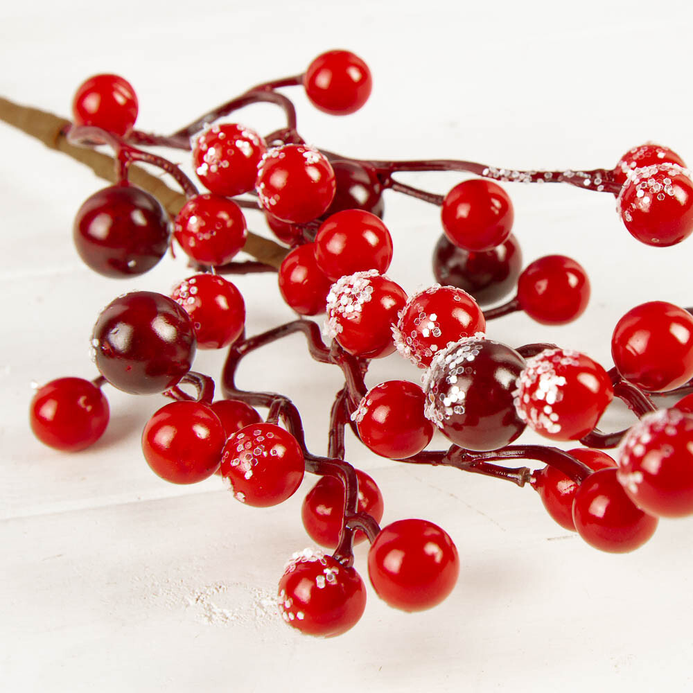Lot of 12 Frosted Burgundy Artificial Berry 17″ Floral Stems