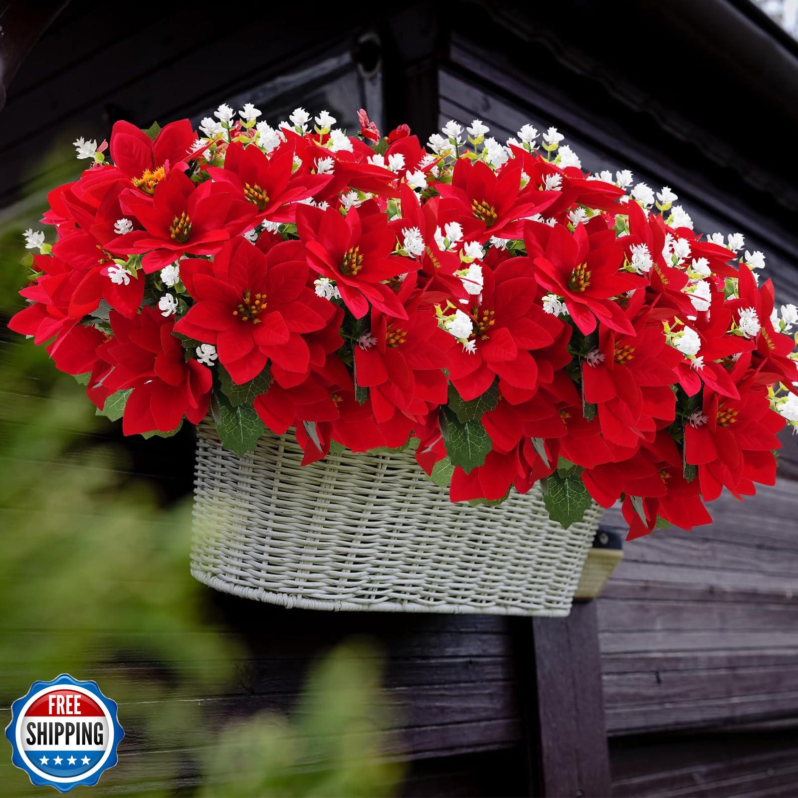 ZYZEV 14” Artificial Poinsettias Flowers for Outdoor,12 Bunches Mixed Fake R