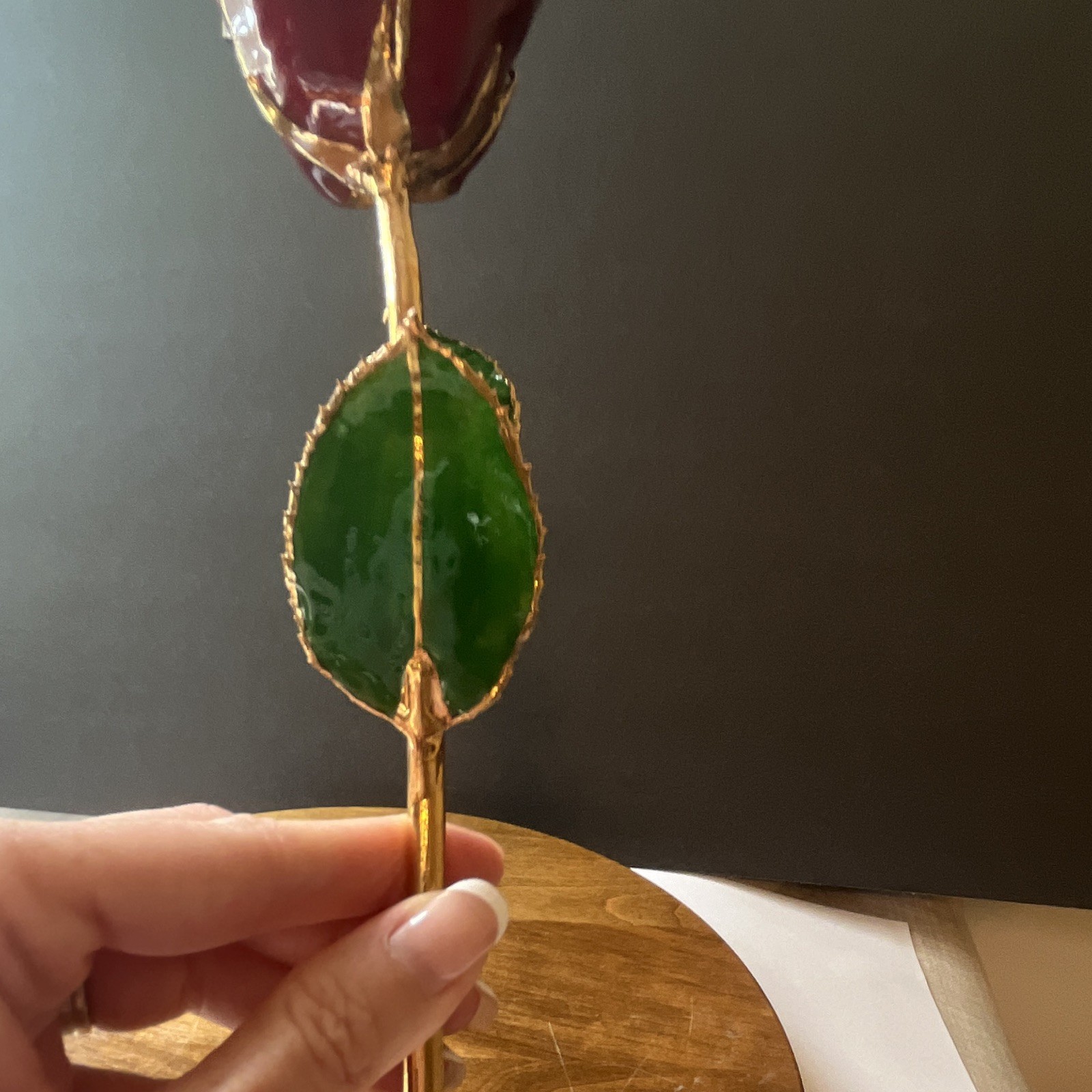 Forever Rose 24K Gold & Lacquer 12in tall Collectible Art