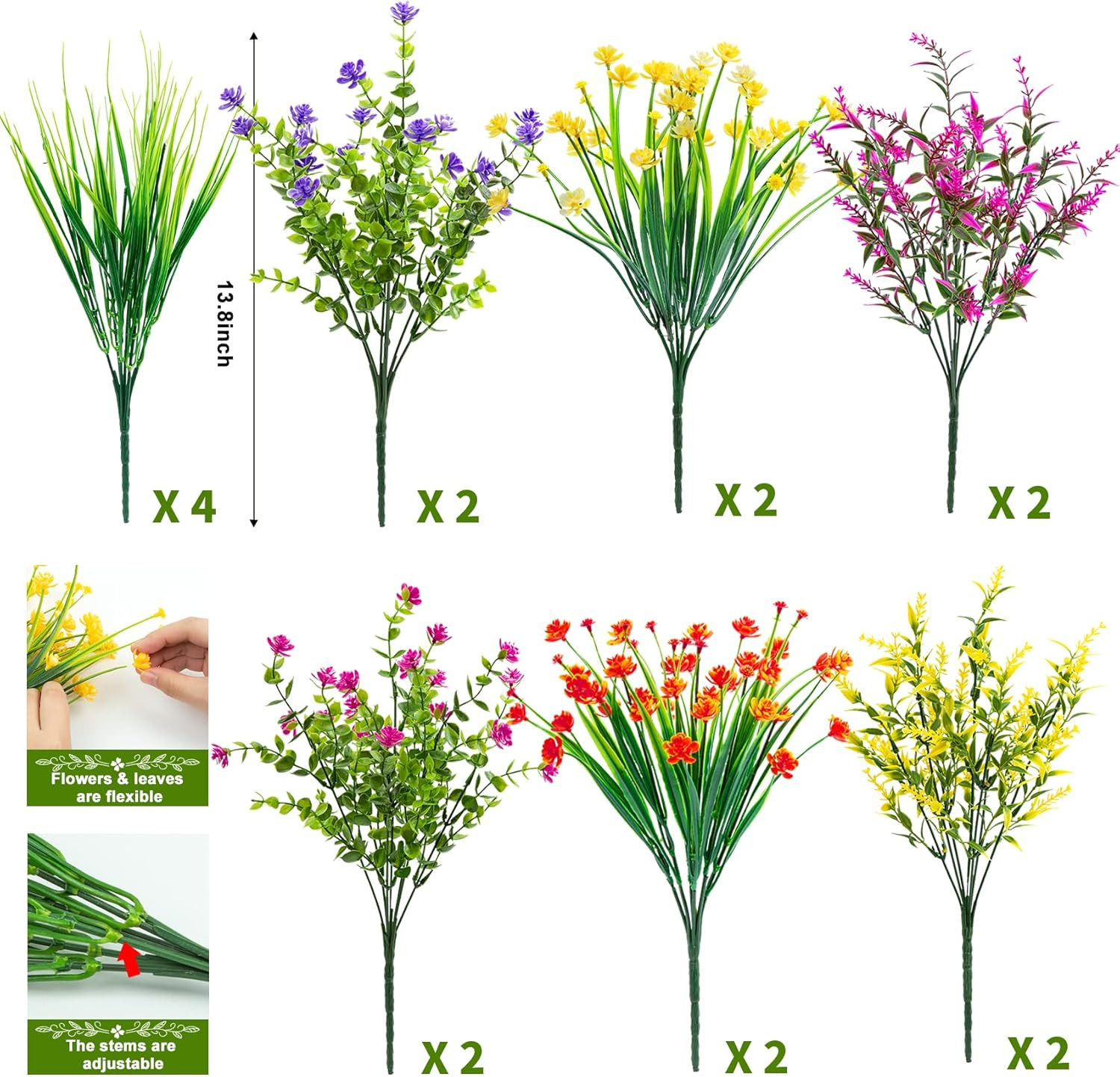 16 Pcs Artificial Flowers for Outdoors Decorations, Mixed Color | fake plastic p