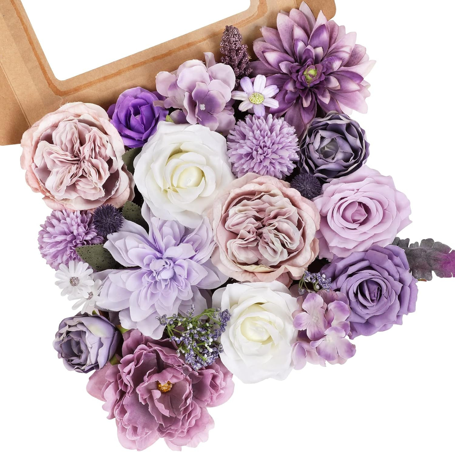 Artificial Purple Flowers Combo Silk Mix Peony Rose Hydrangea Fake Flowers W/Ste