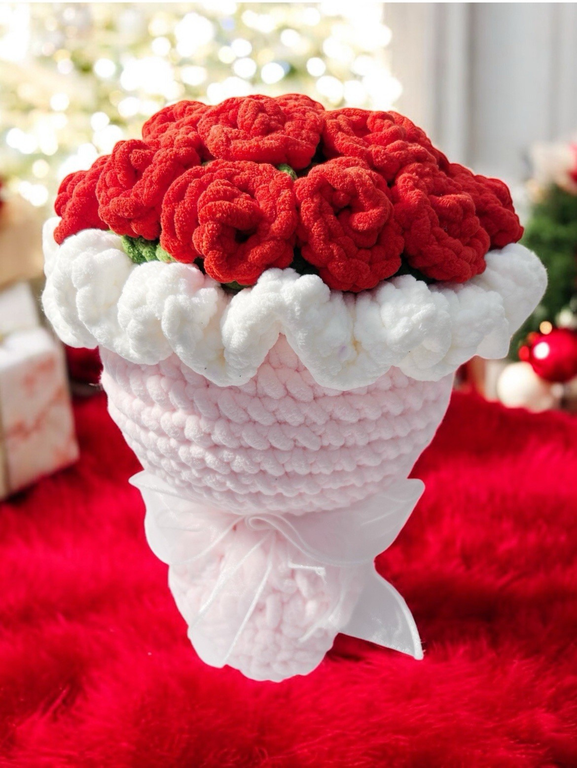 Rose Flowers Bouquet Handmade Crochet. Make With Soft Velvety Yarn.