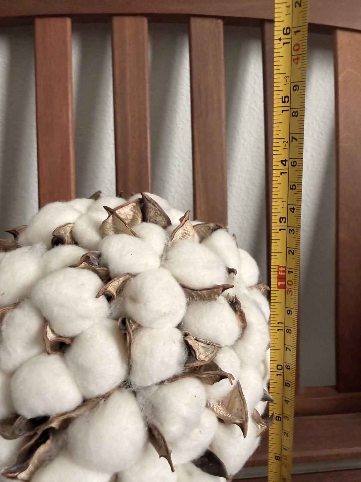 Cotton Bouquet with Burlap Ribbon, Home Decor 13″x7″ (5″ at base)