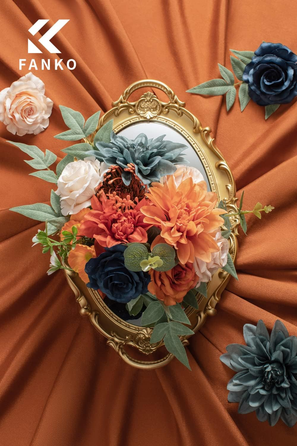 Burnt Orange & Navy Blue Silk Rose Combo for Wedding & Home Décor