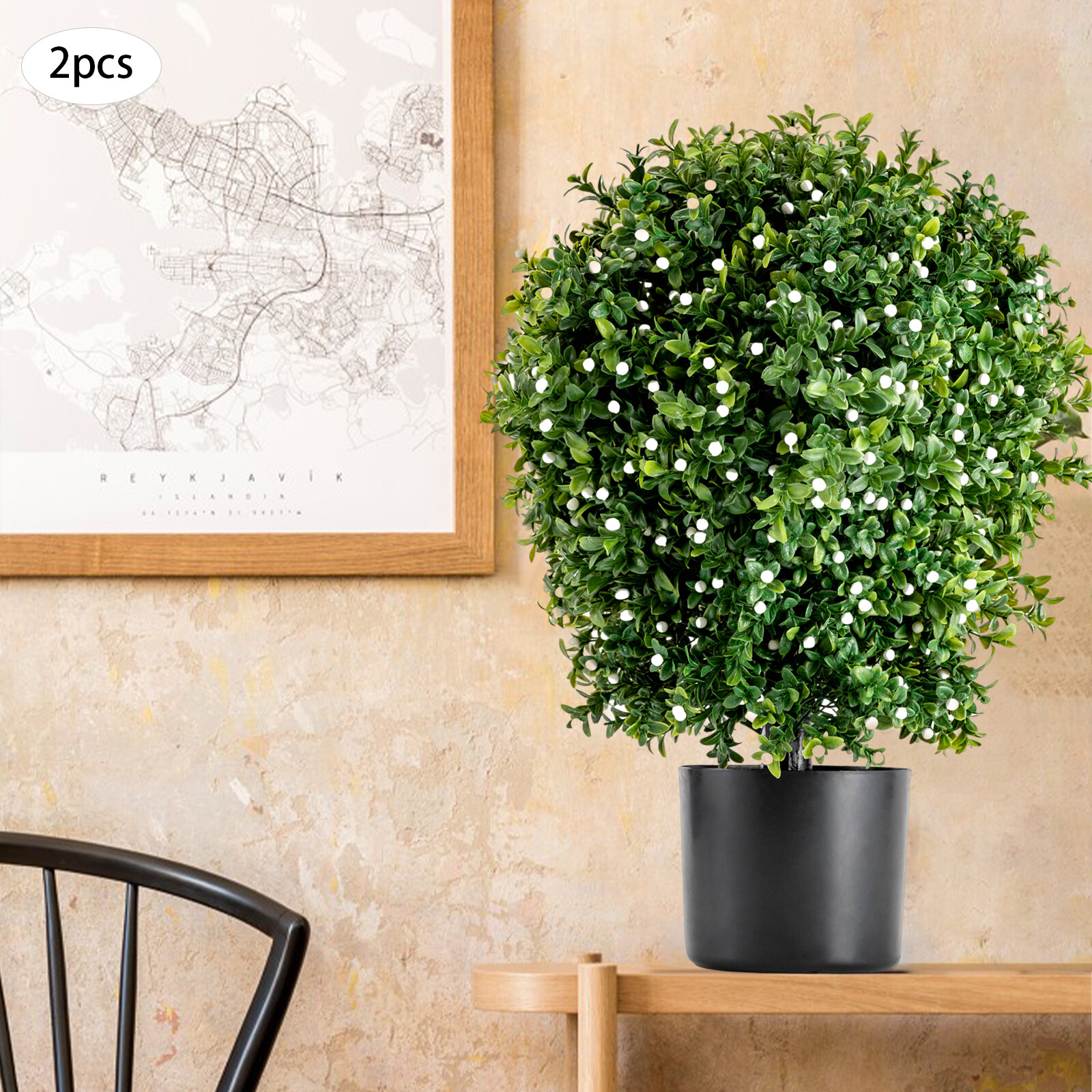 Set of 2 UV Resistant Home Outdoor Artificial Boxwood Topiary Ball Tree 20 in