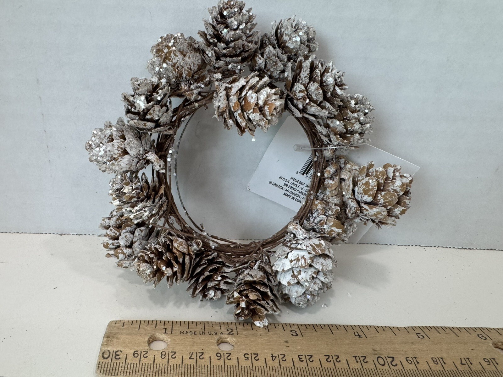 Christmas House 3″ Silver Glitter Pinecone Candle Ring or Mini Wreath, NWT