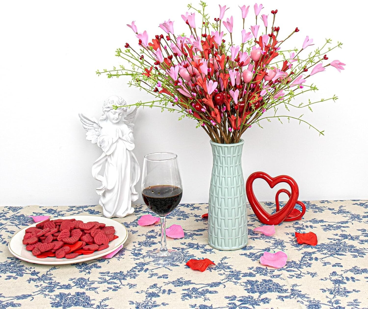 Artificial Red Berry Stem Flowers Valentines Day Decor Heart Shape Gift for Wife
