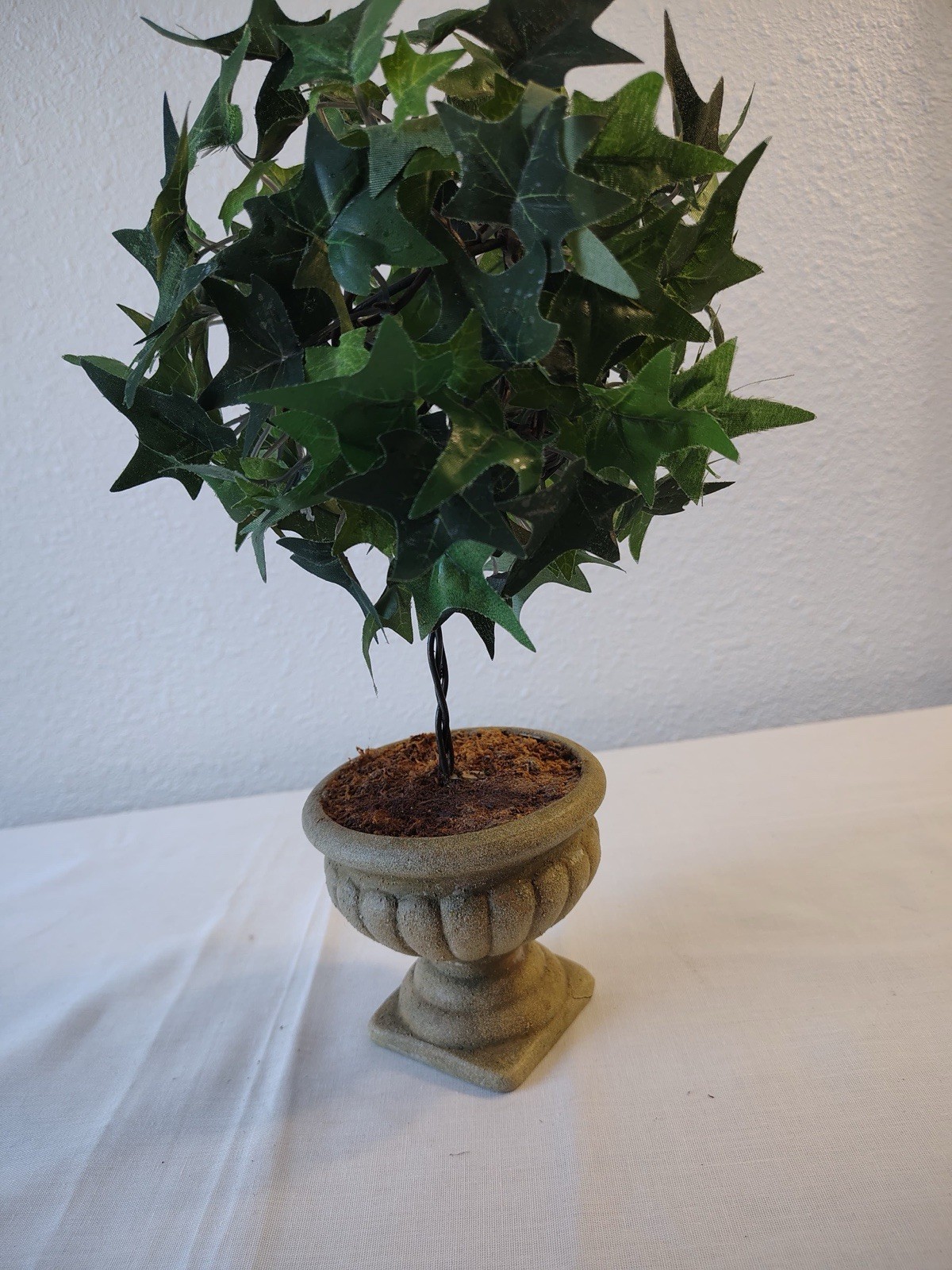 Artificial Ivy Topiary Ball, Green, Decorative Beige Urn Planter, Floral Garden