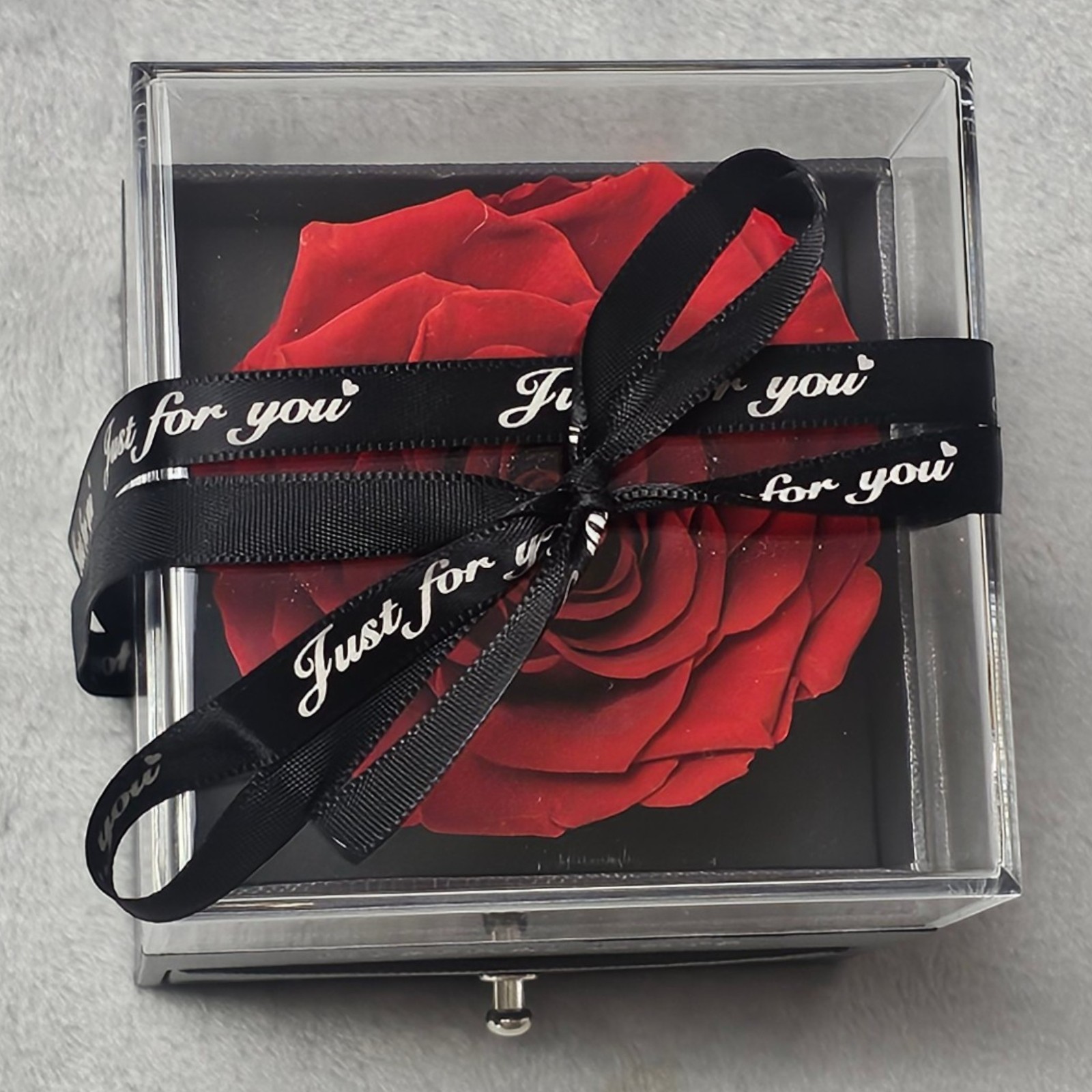 Eternal Love Preserved Real Red Rose Acrylic Gift Box with Drawer Valentine Gift