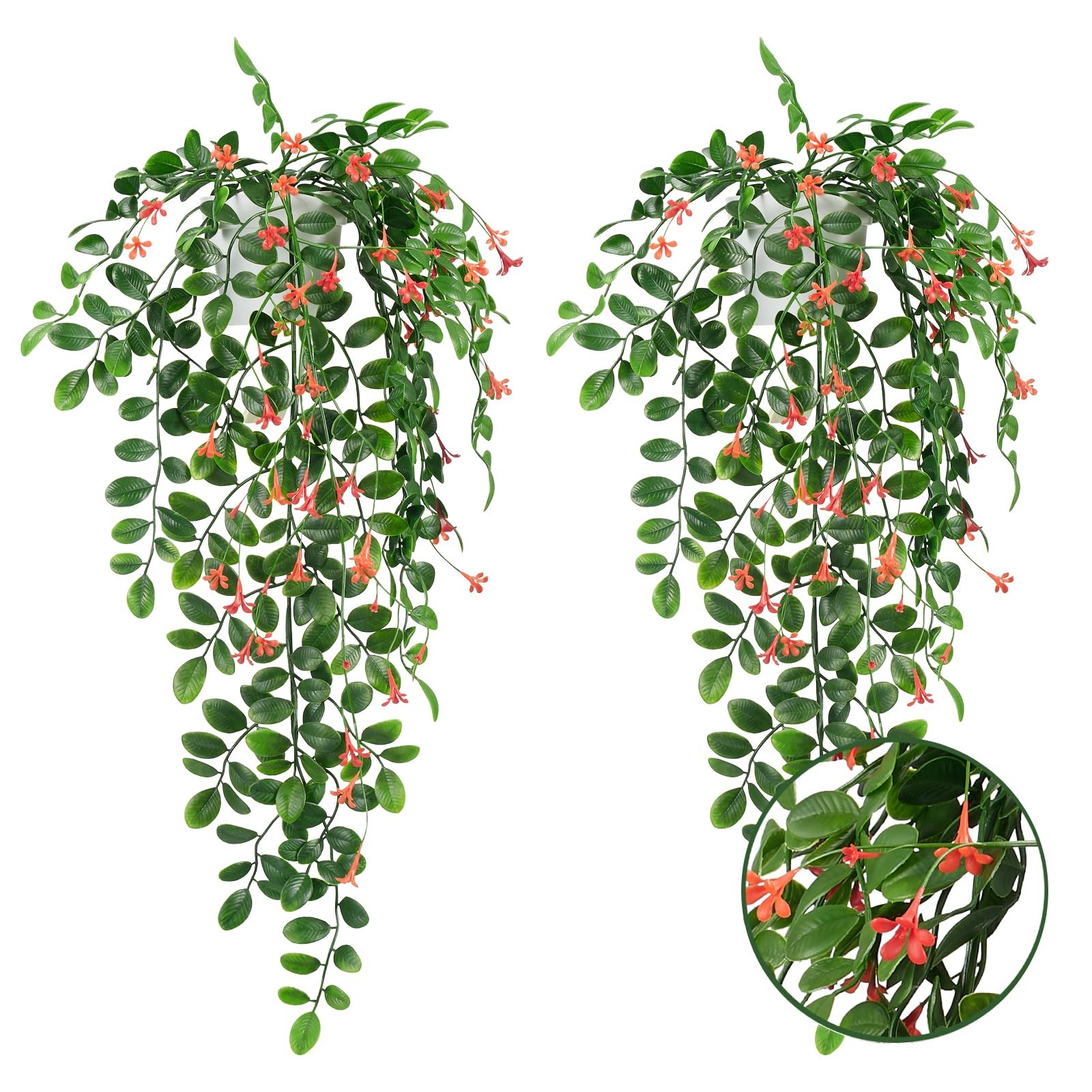 2 x Fake Hanging Plants Small Artificial Potted Lysimachia Plants with Orange…