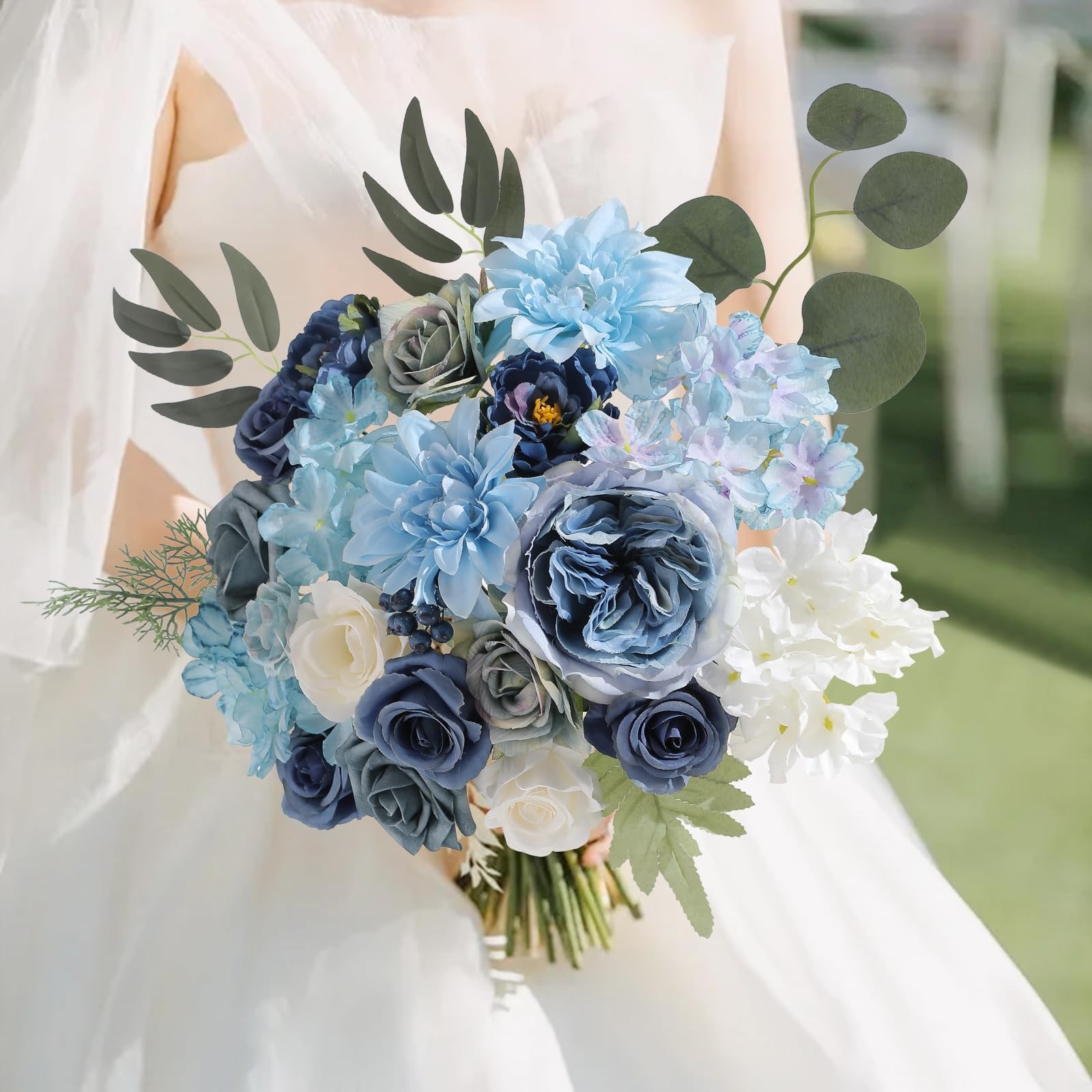 Artificial Flowers Combo Box Set Dusty Blue Flowers for DIY Wedding Bouquet A…