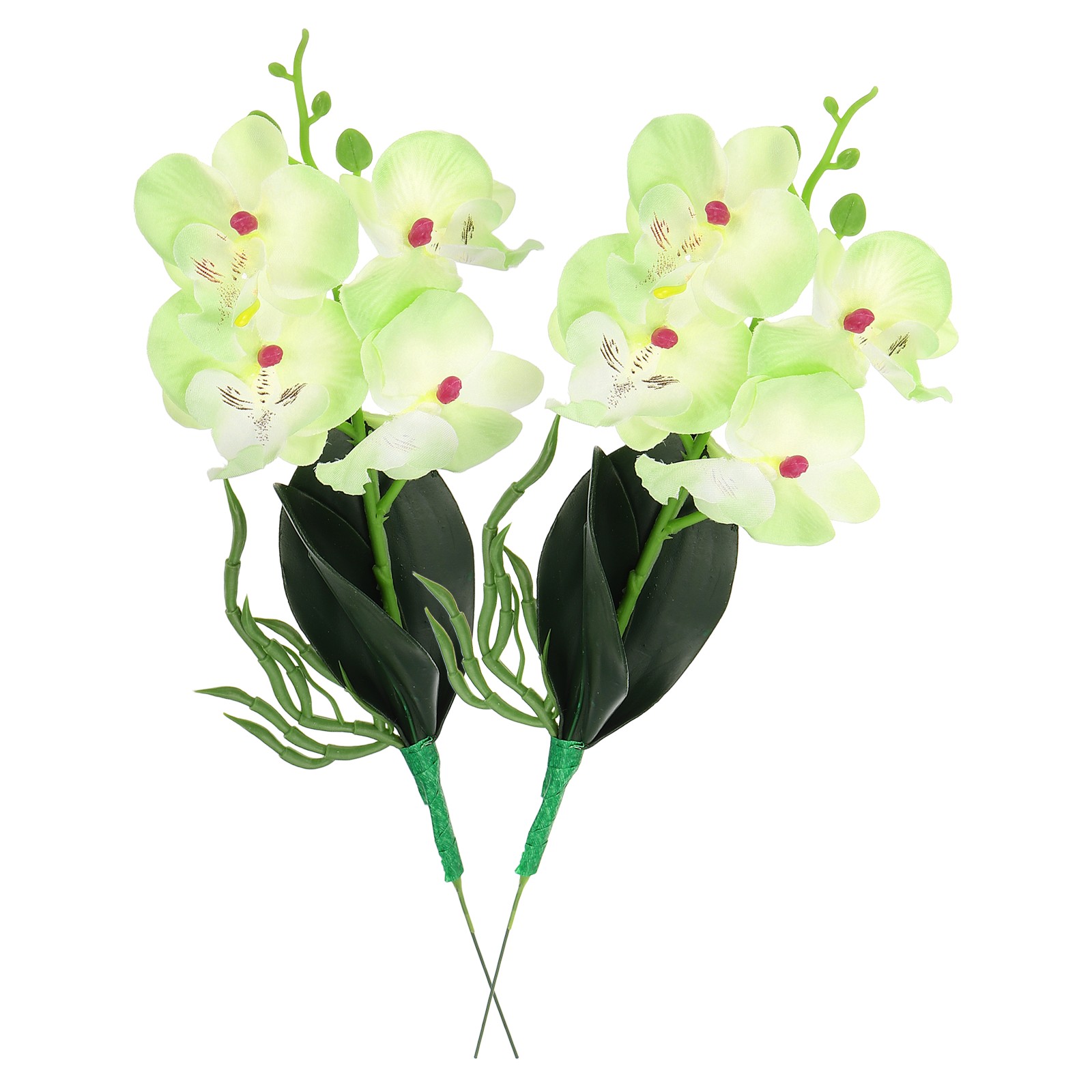 2 Pcs 11 Inch Artificial Phalaenopsis Fake Flowers Real Touch, Green