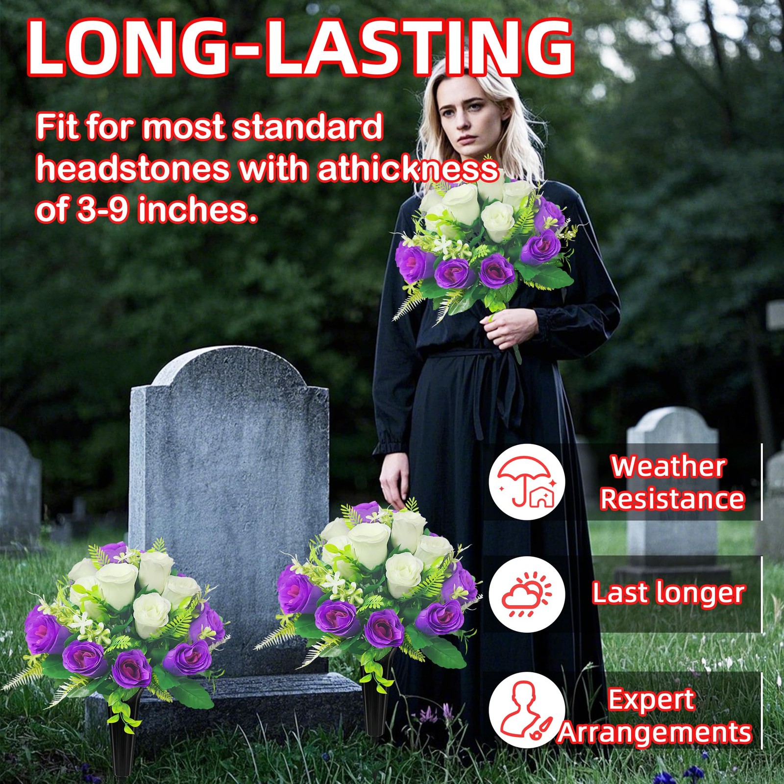 Artificial Cemetery Flowers,Cemetery Flowers for Grave,Outdoor Grave Decorati…
