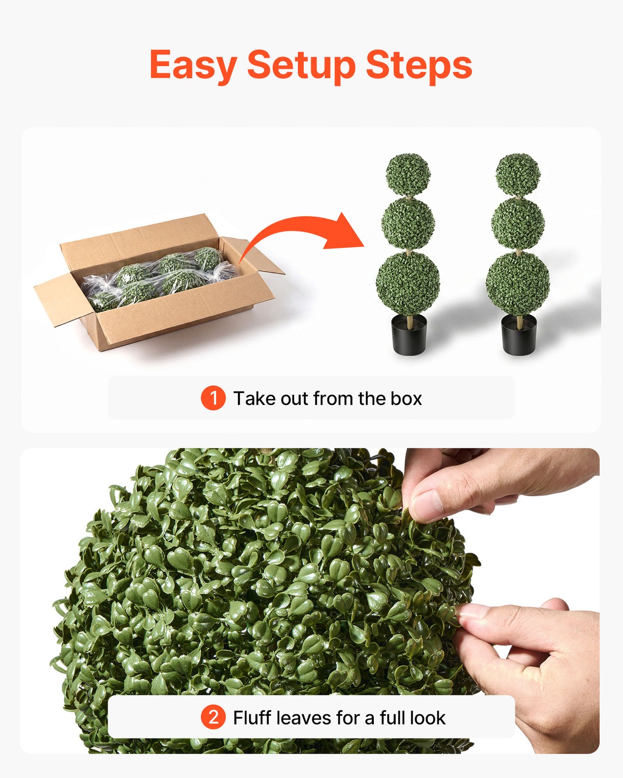 VEVOR Artificial Boxwood Topiary Triple Ball 3 Ft Set of 2 Greenery Decor PE