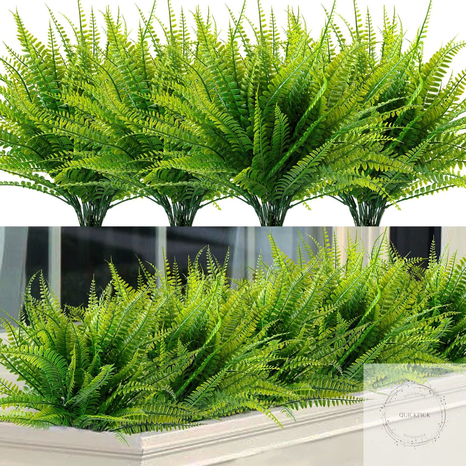 12 Bundles Artificial Boston Ferns Artificial Plants Outdoor Greenery Stems Faux