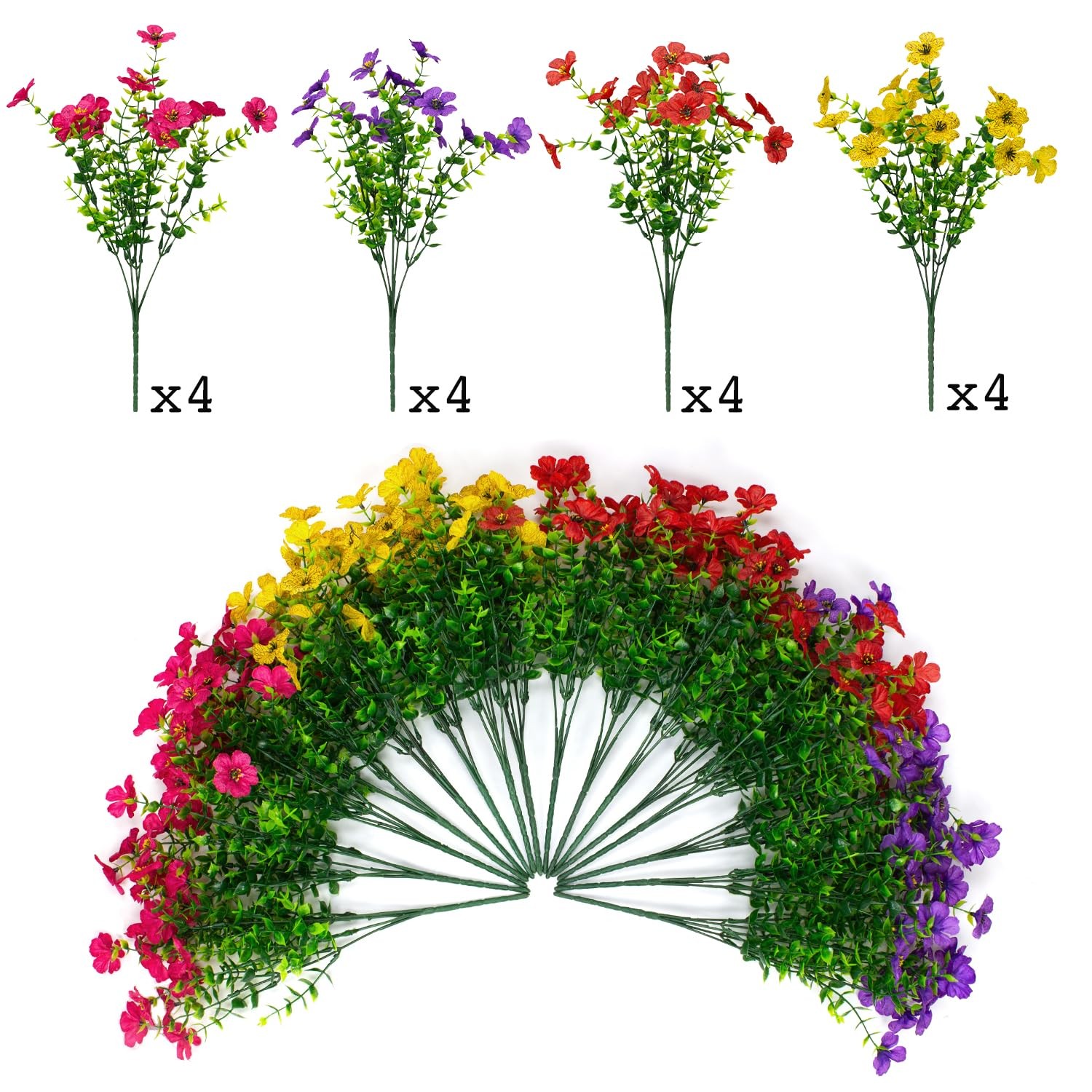 16 Bundles Artificial Flowers Outdoor Spring Summer Decoration Fake Silk Colo…