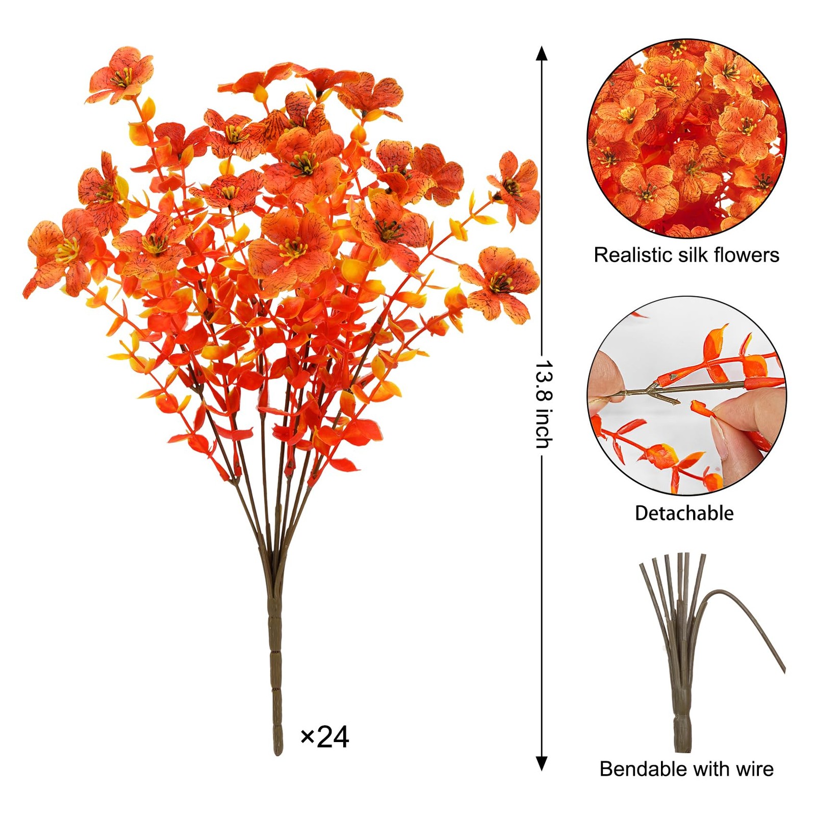 Ouddy Decor Bright Orange Artificial Flowers 24 Pcs