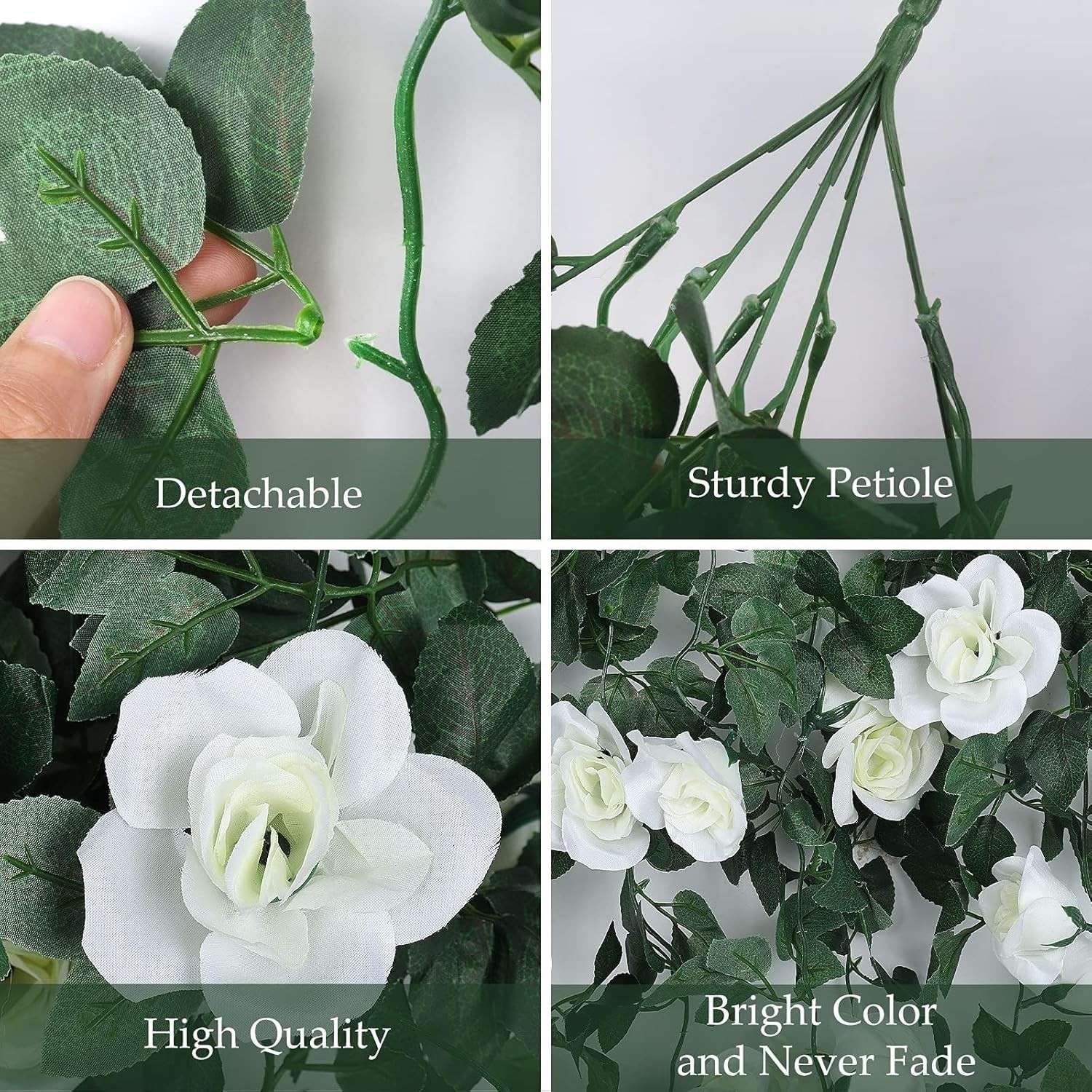 Vibrant White Artificial Rose Vines – 4pcs with 30 LED Lights for Celebrations