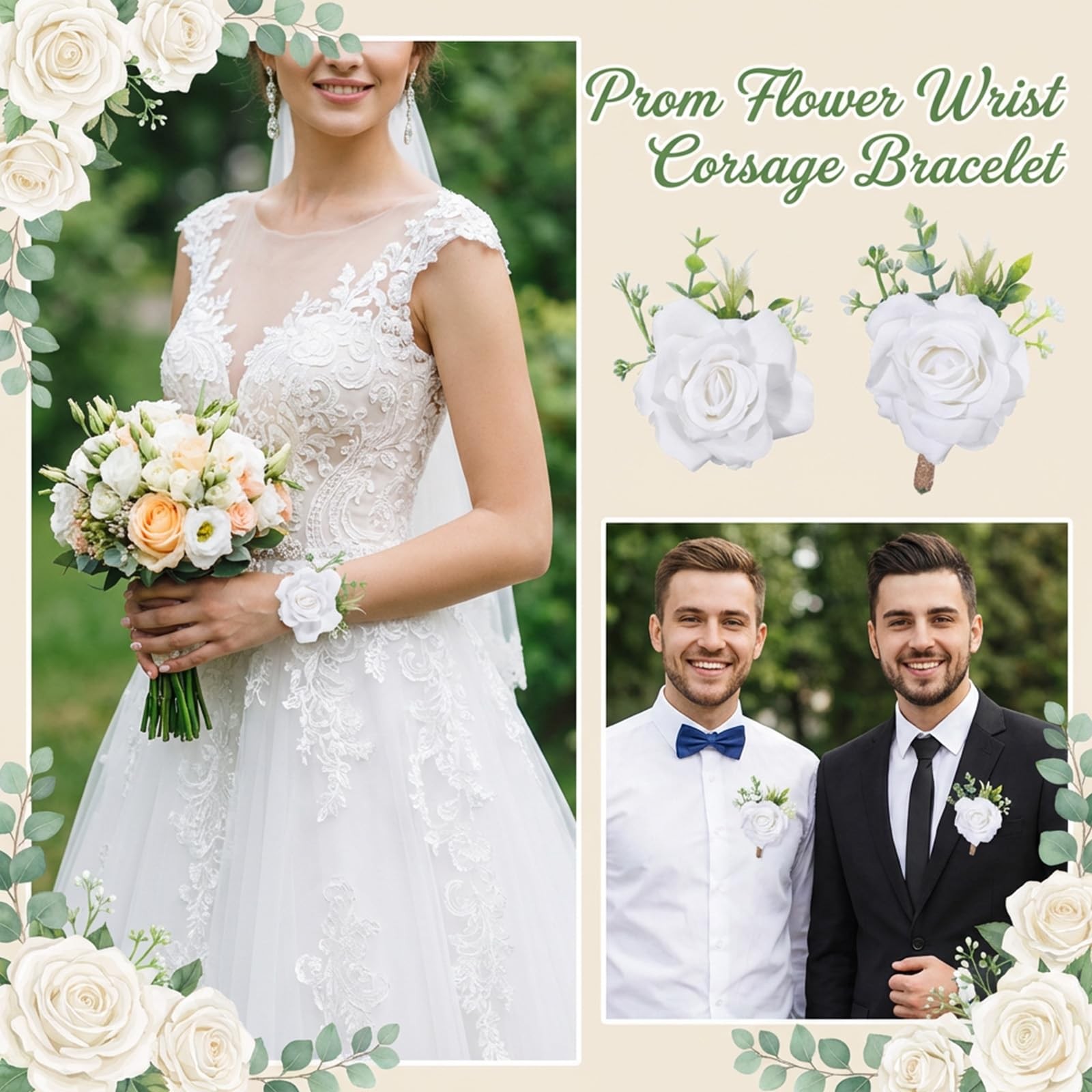 12 Pcs Corsage Wristlet and Boutonniere Set Artificial Rose Wedding Corsage W…