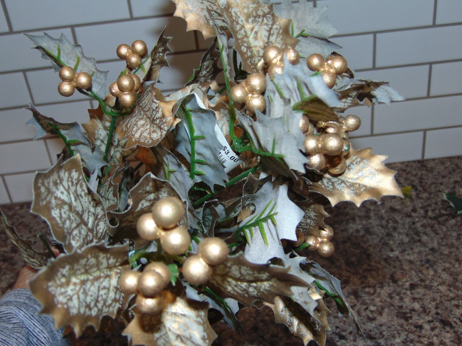Lot of 8 Bunches Stems Holly Berry Bush Christmas Decoration Silk 17-30″