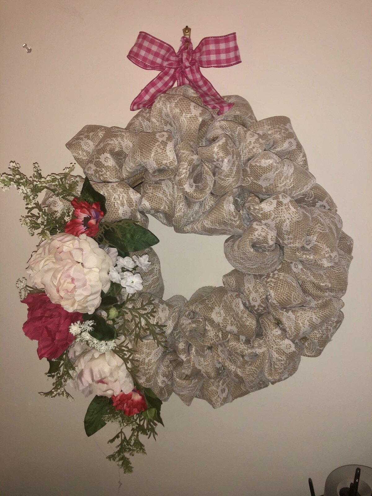 18” Front Door Wreath, Burlap And Flower – New Handmade