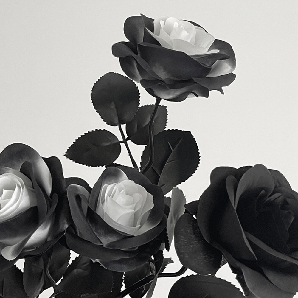 12pcs Artificial Flowers Black White Roses for Halloween Home Wedding Decor