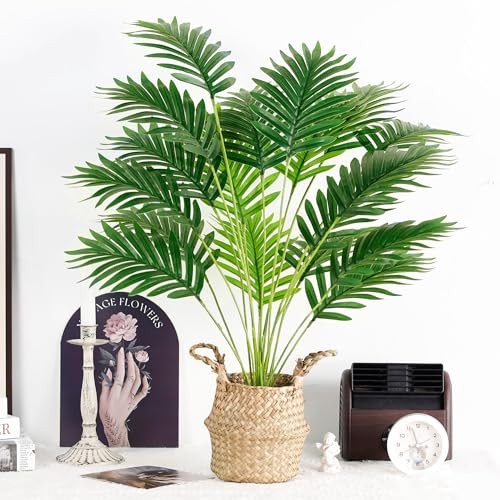 Fake Palm Tree 28Inch Faux Plant Potted Tall Fake Plant with Hand-Woven 28” 1