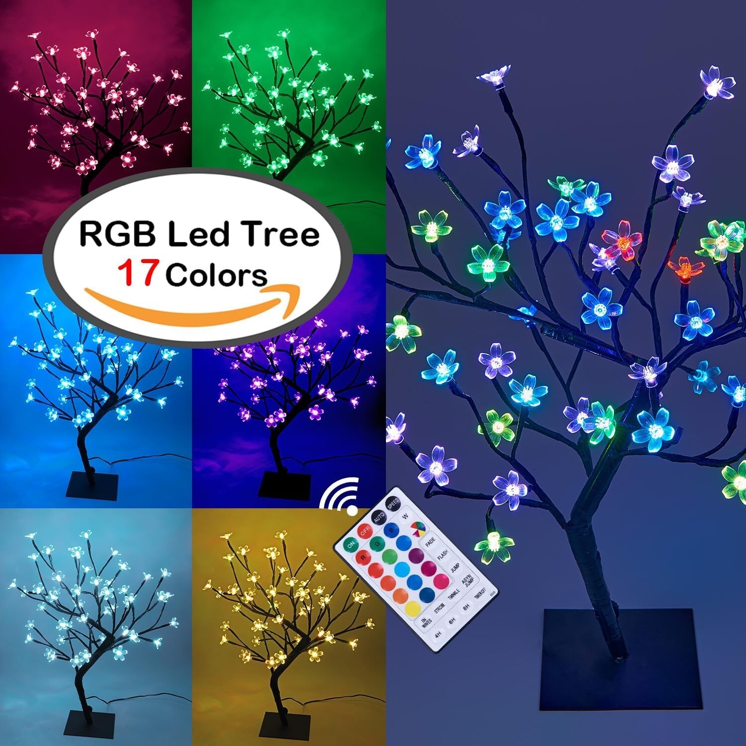 Árbol bonsái de flor de cerezo, 48 luces LED, adaptador de 24 V incluido, US NEW
