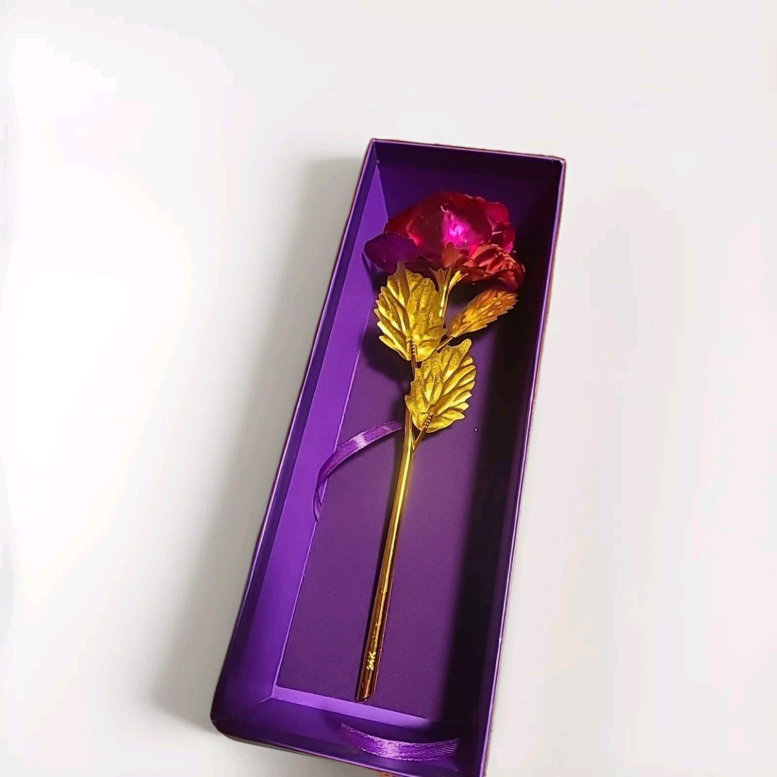 24K Golden Rose Gold Dipped Purple lined Gift Box 10″