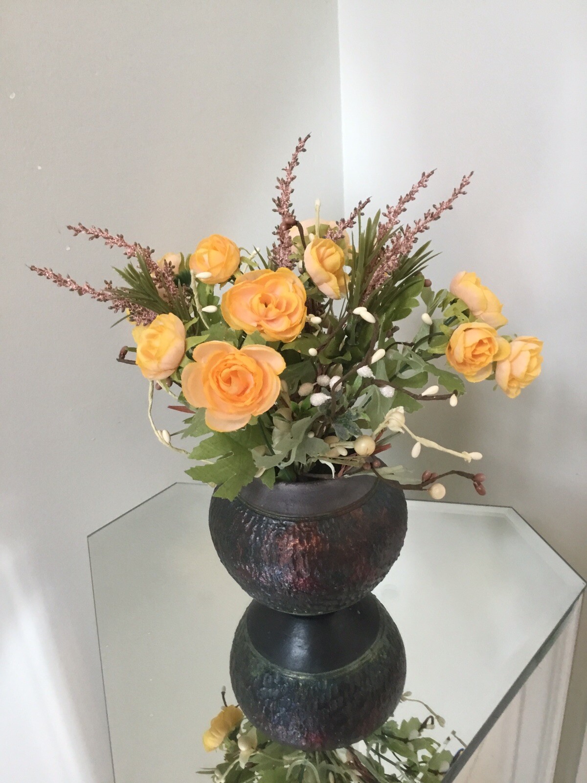 Artificial Floral ARRANGEMENT Flower Yellow Decor Vase 11 Inches tall