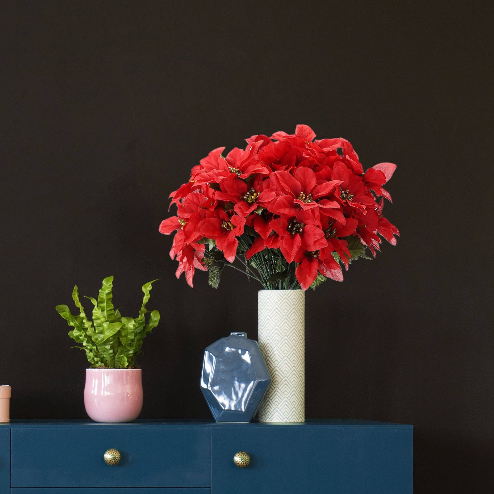 35cm Red Poinsettia Artificial Flower Arrangement