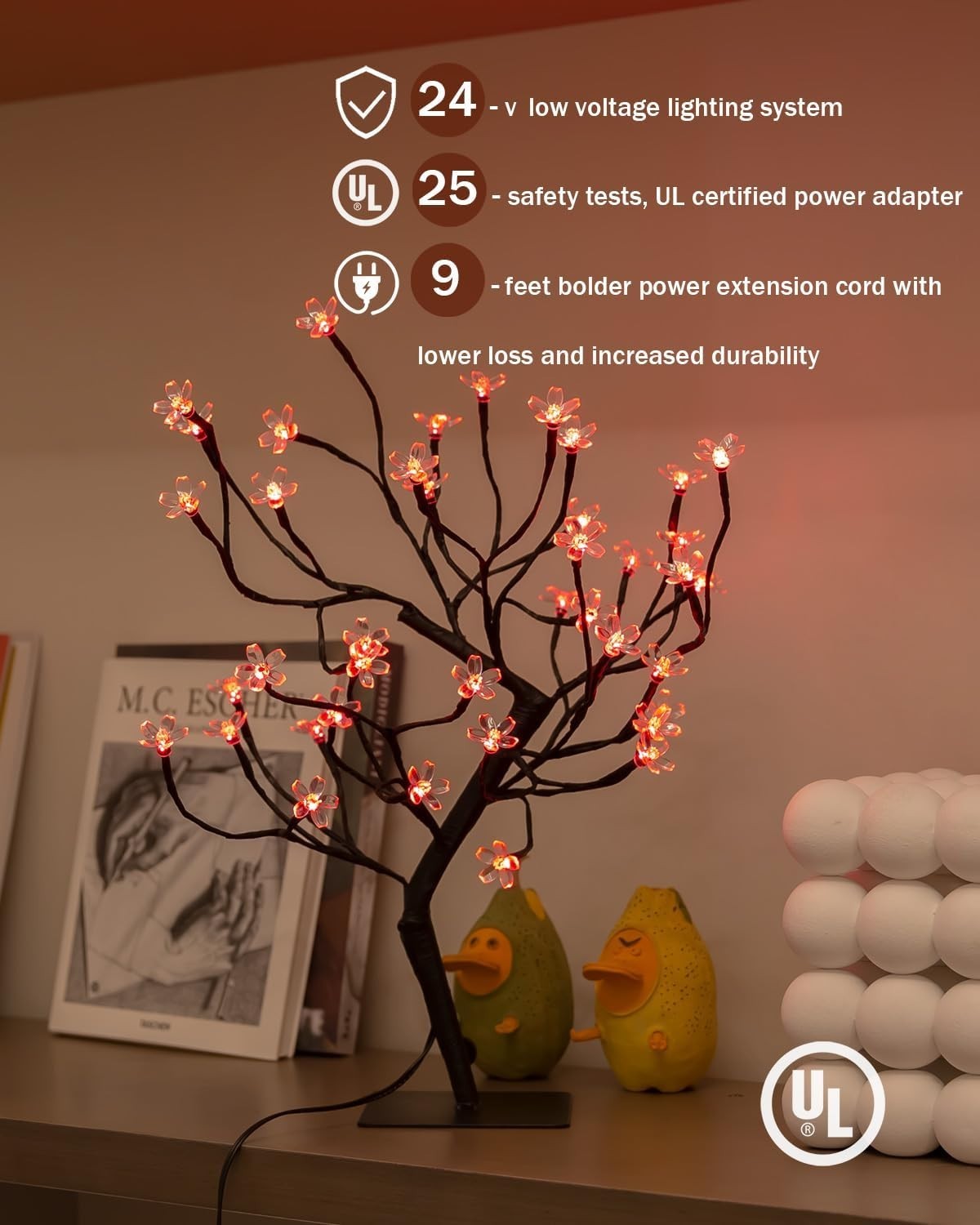 “Cherry Blossom Bonsai Tree Light 20IN Tree Lamp with24V UL-Listed Adapter and M