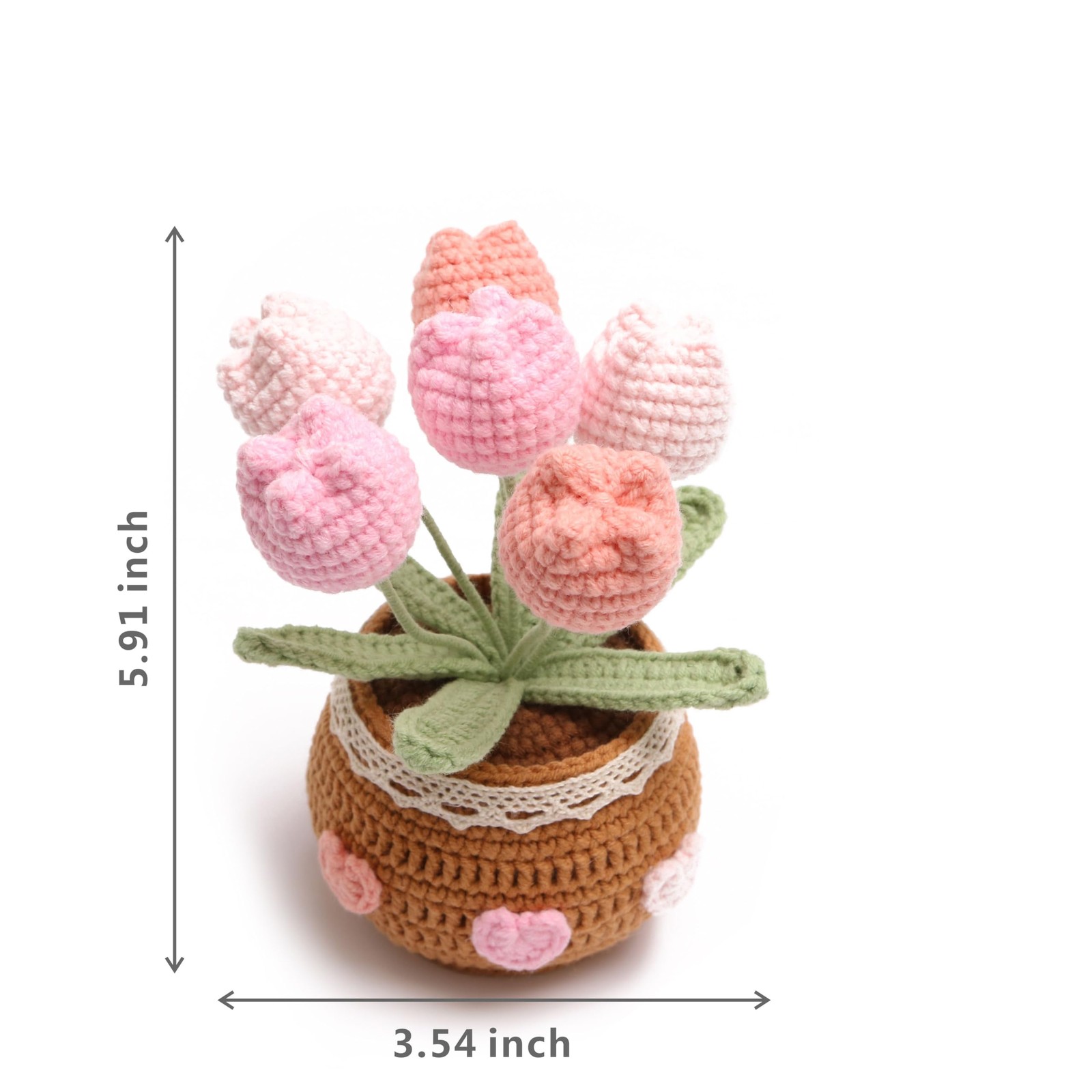 Pink Crocheted Tulip Bouquets Hand Woven Artificial Flowers 6 PCS Gift