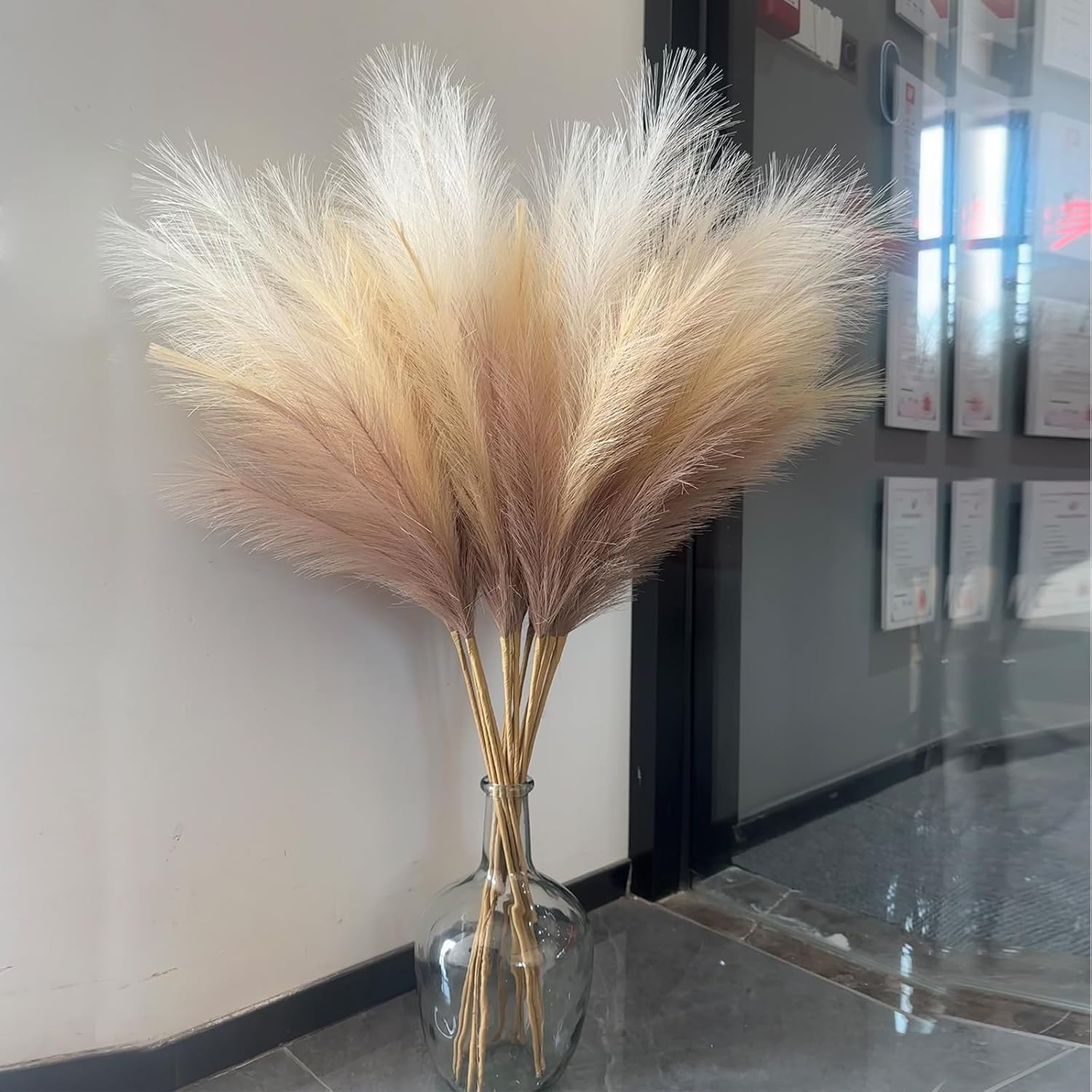 38″ 10 Stems Faux Pampas Grass Decor – Tall Pampas Grass for Floor Vase, Boho Ho