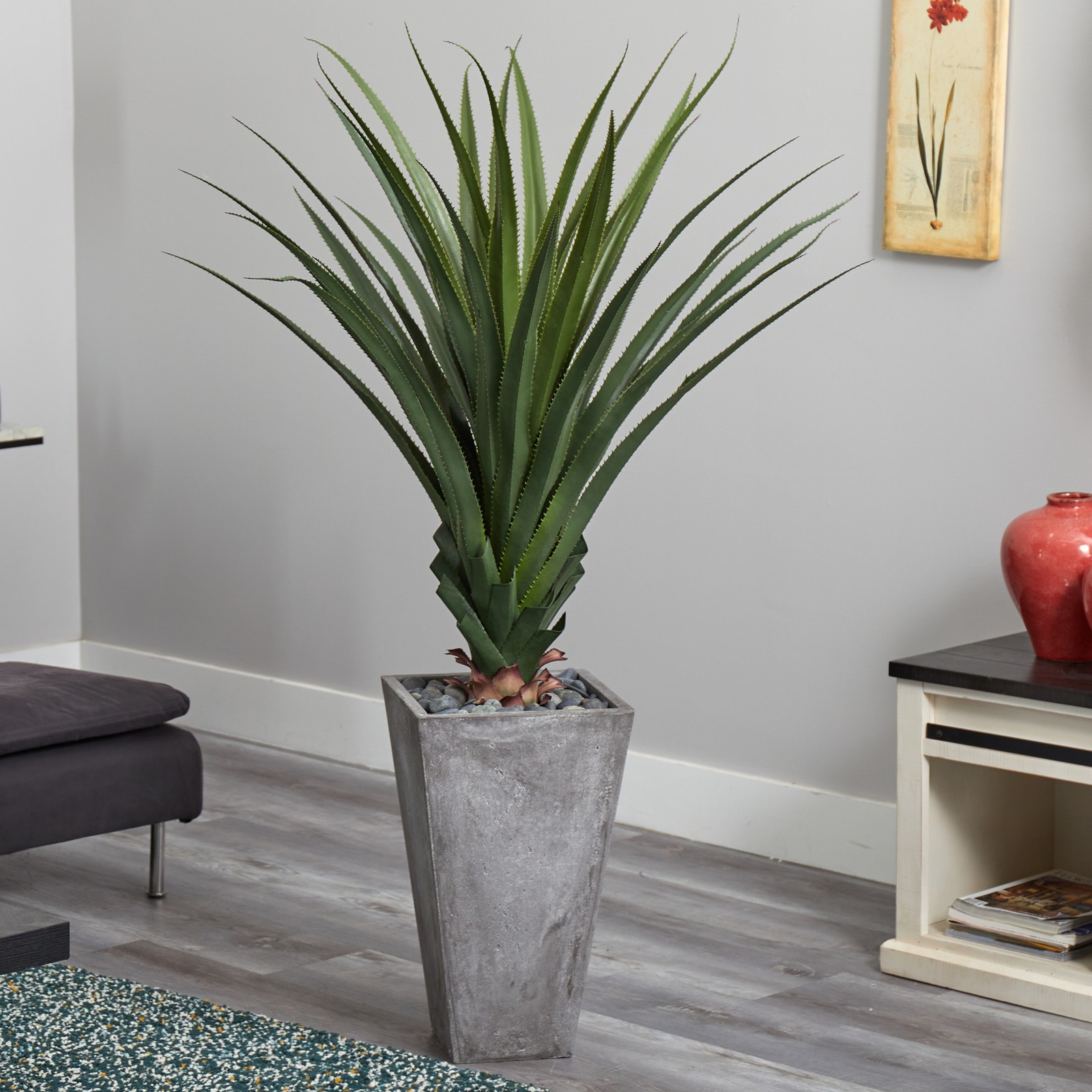 Nearly Natural 5 ft H Spiked Artificial Agave in Cement Planter (Indoor/Outdoor)
