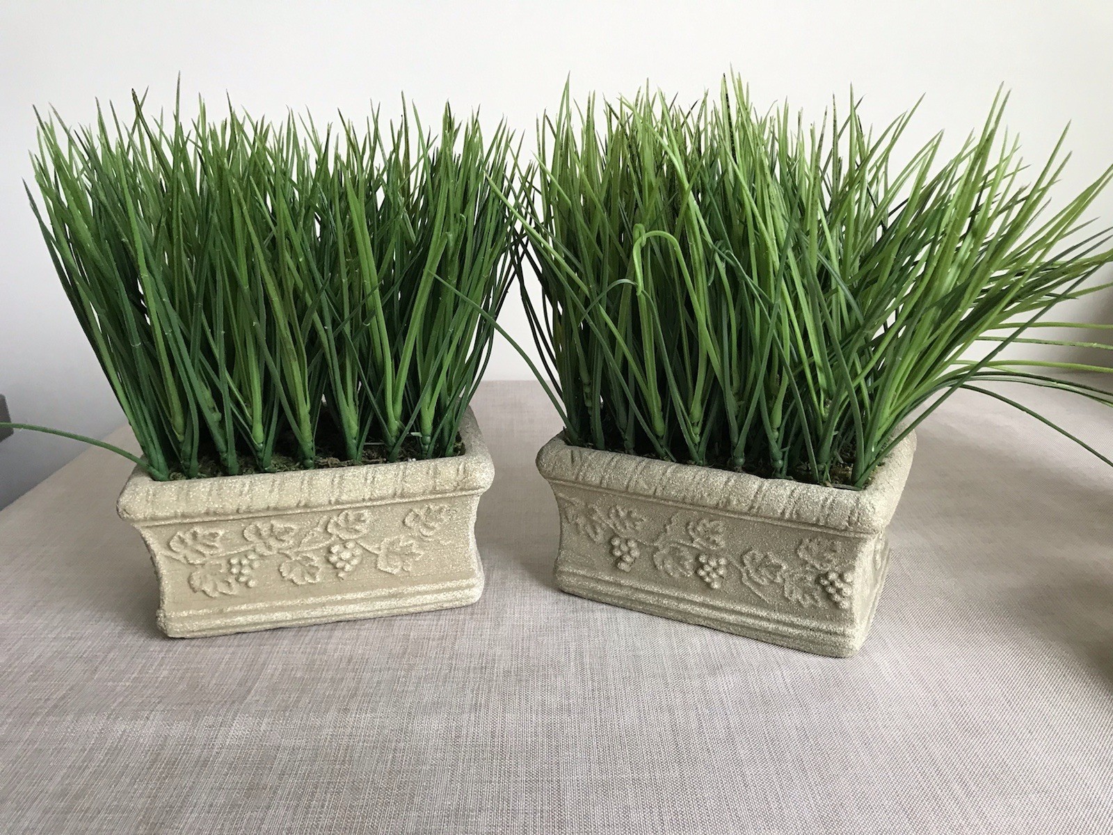Set of 2 Faux Potted Grass in Faux Concrete Planter Patio Decorative Accent