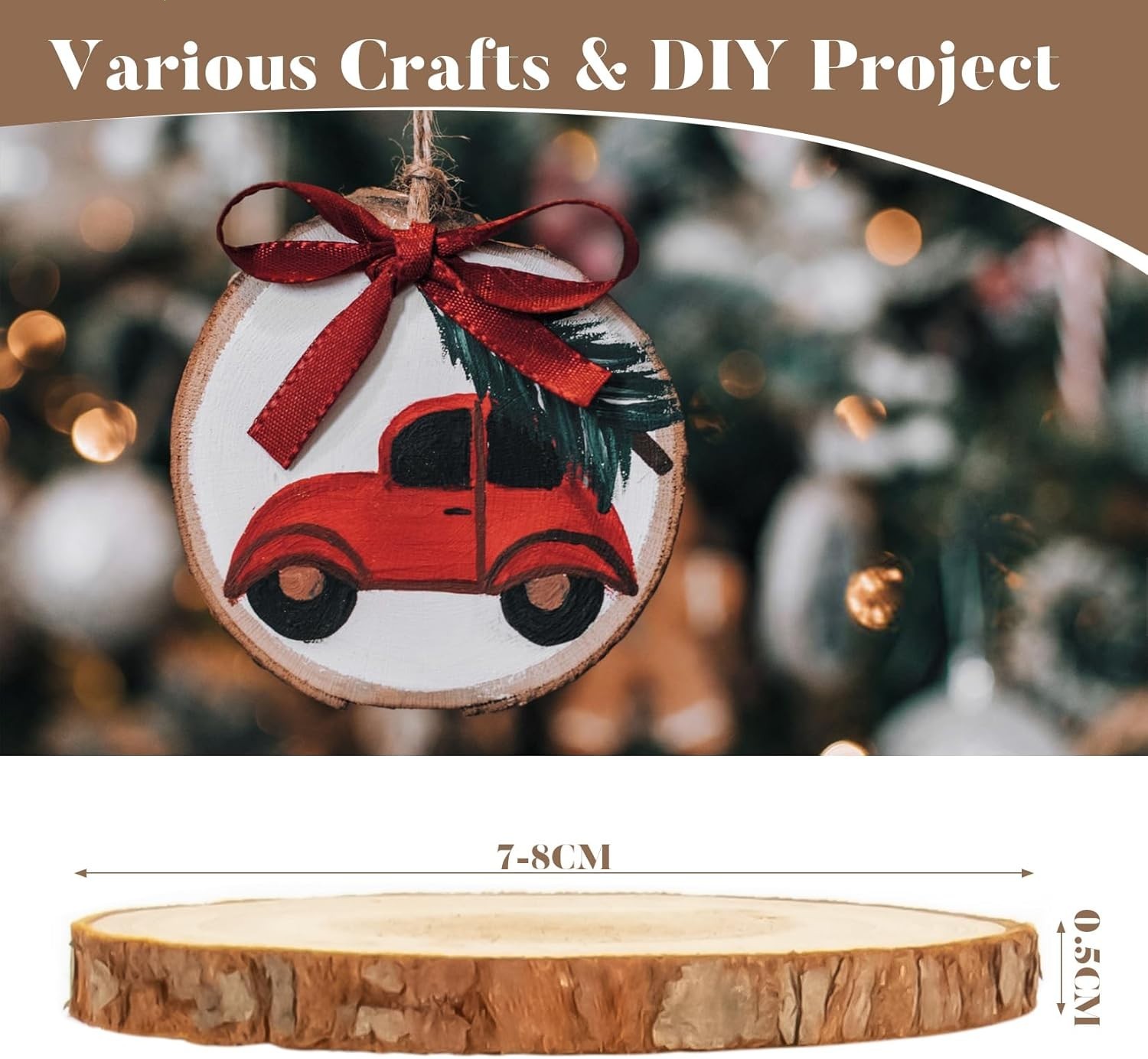 20PCS Unfinished Natural Wood Slices 2.7-3.1 Inches with Holes for DIY Crafts