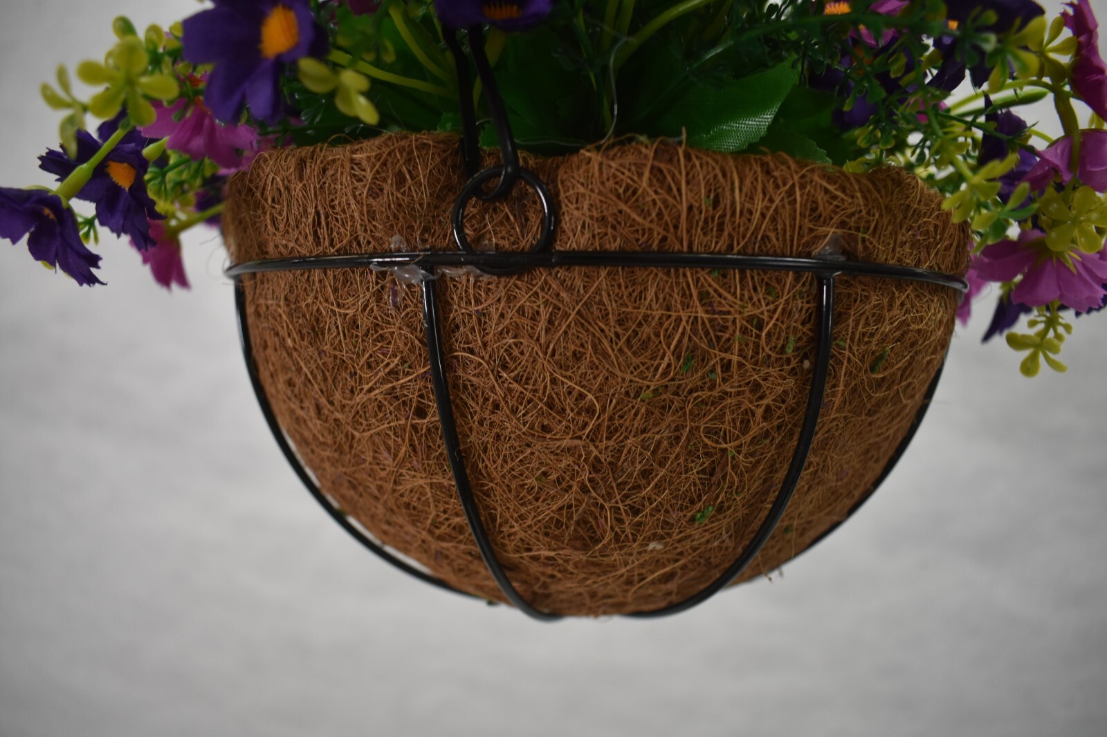2 Piece Artificial Hanging Flowers w Basket 12″ Coconut Lining Purple Design