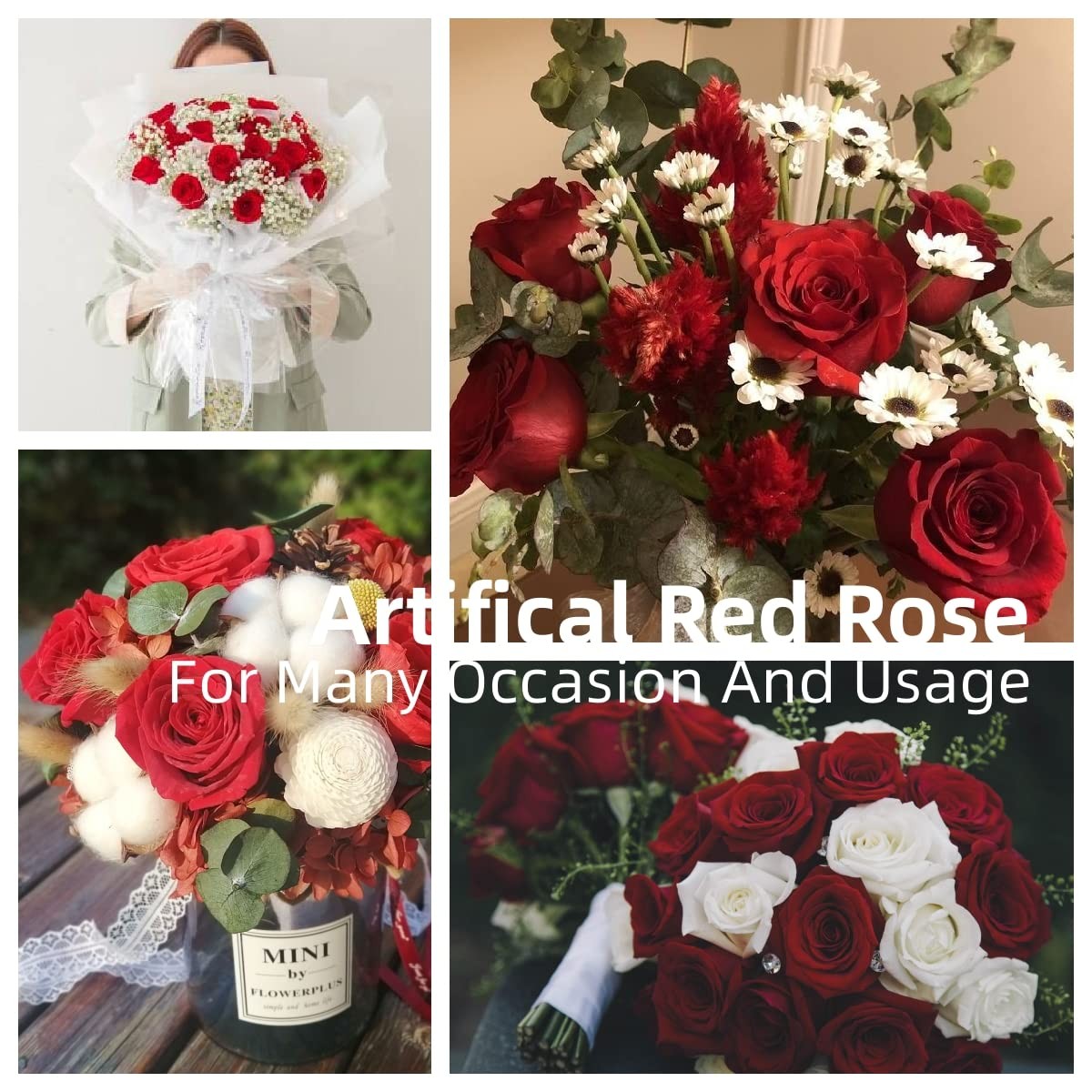 Red Rose Artificial Flowers, 1Pc 17″ Single Red Rose for Valentine’s Mother’s…