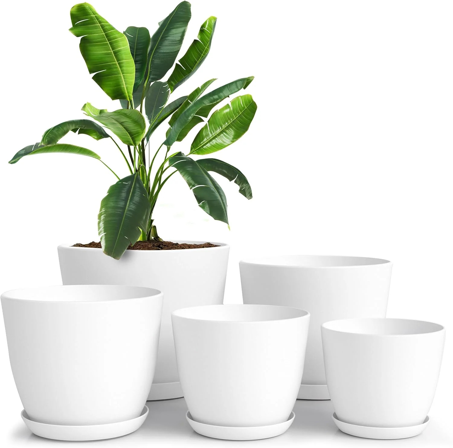 Modern White Plant Pots Set of 5 Indoor Flower Pots Variety Sizes 4.8 to 7 Inch